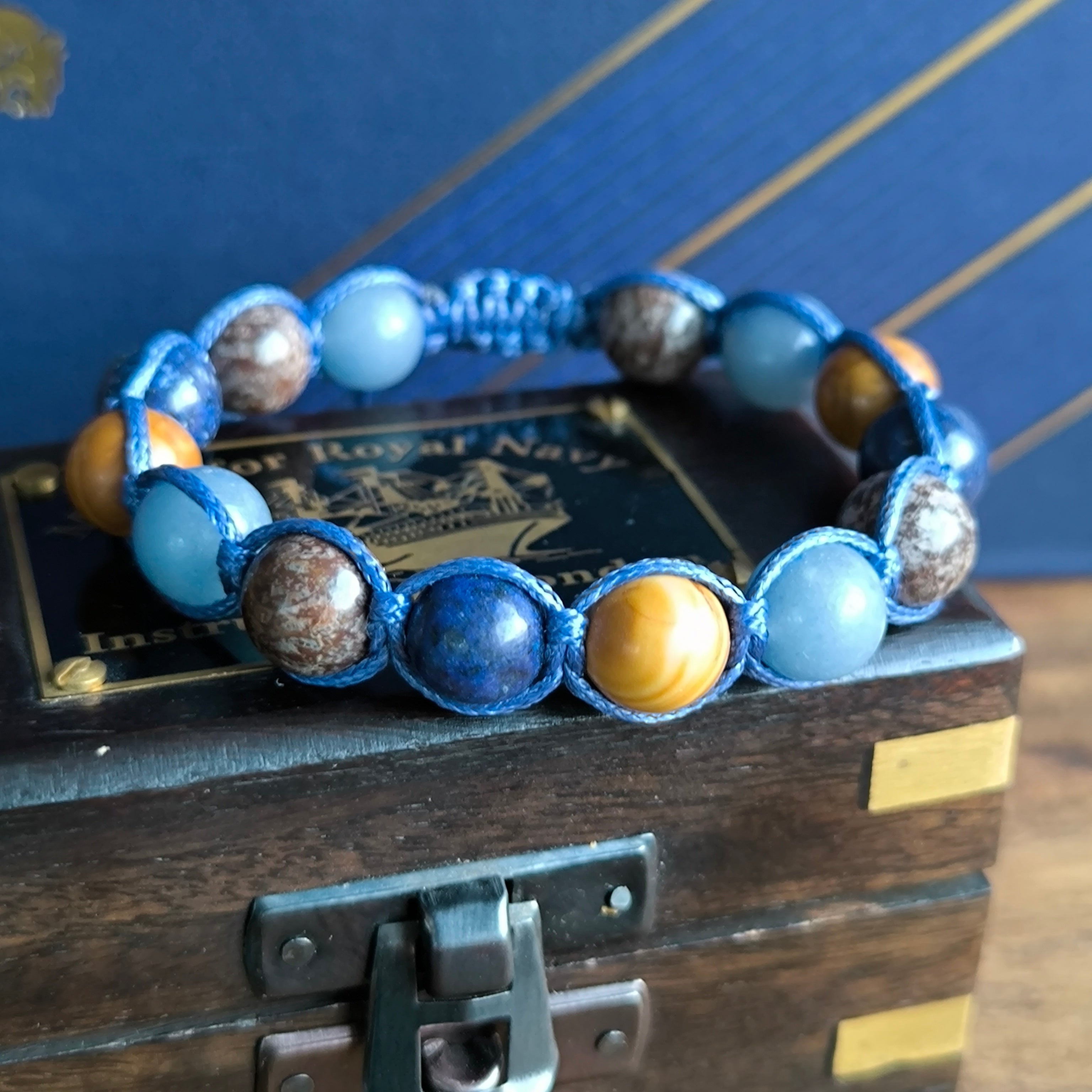 Nautical - Náramok z minerálov (Jaspis, Lapis Lazuli, Avanturín, Obsidián)