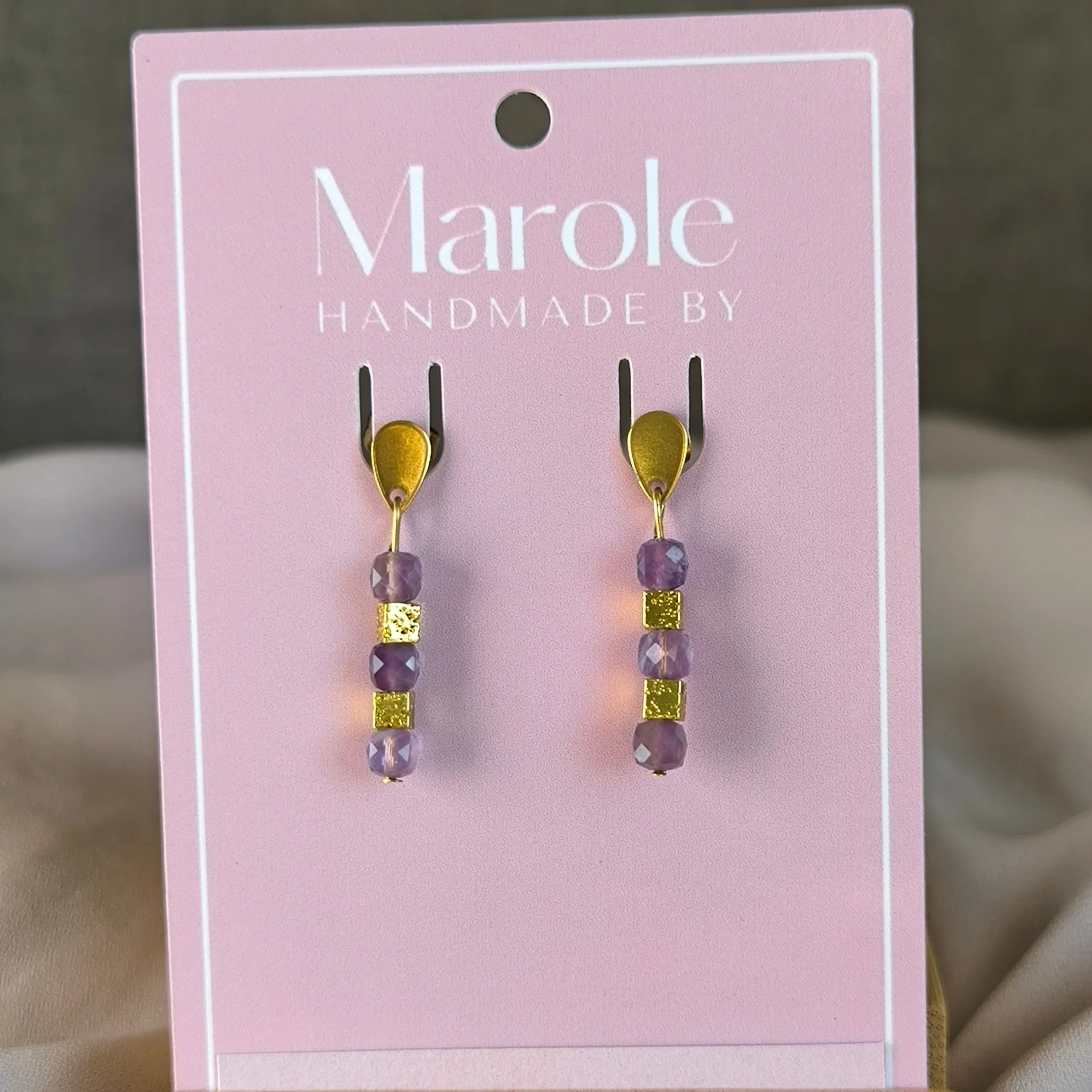 Mineral earrings (Amethyst, Lava stone) - Marole