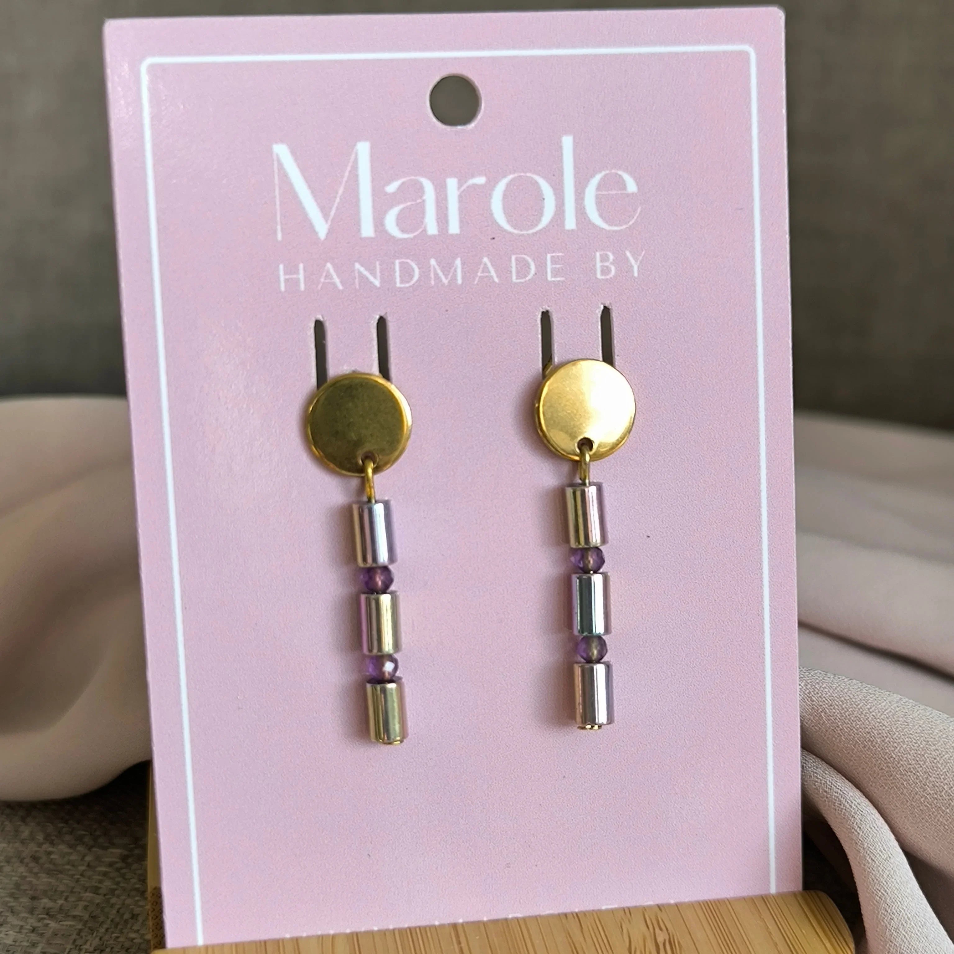 Mineral earrings (Hematite, Amethyst) - Marole