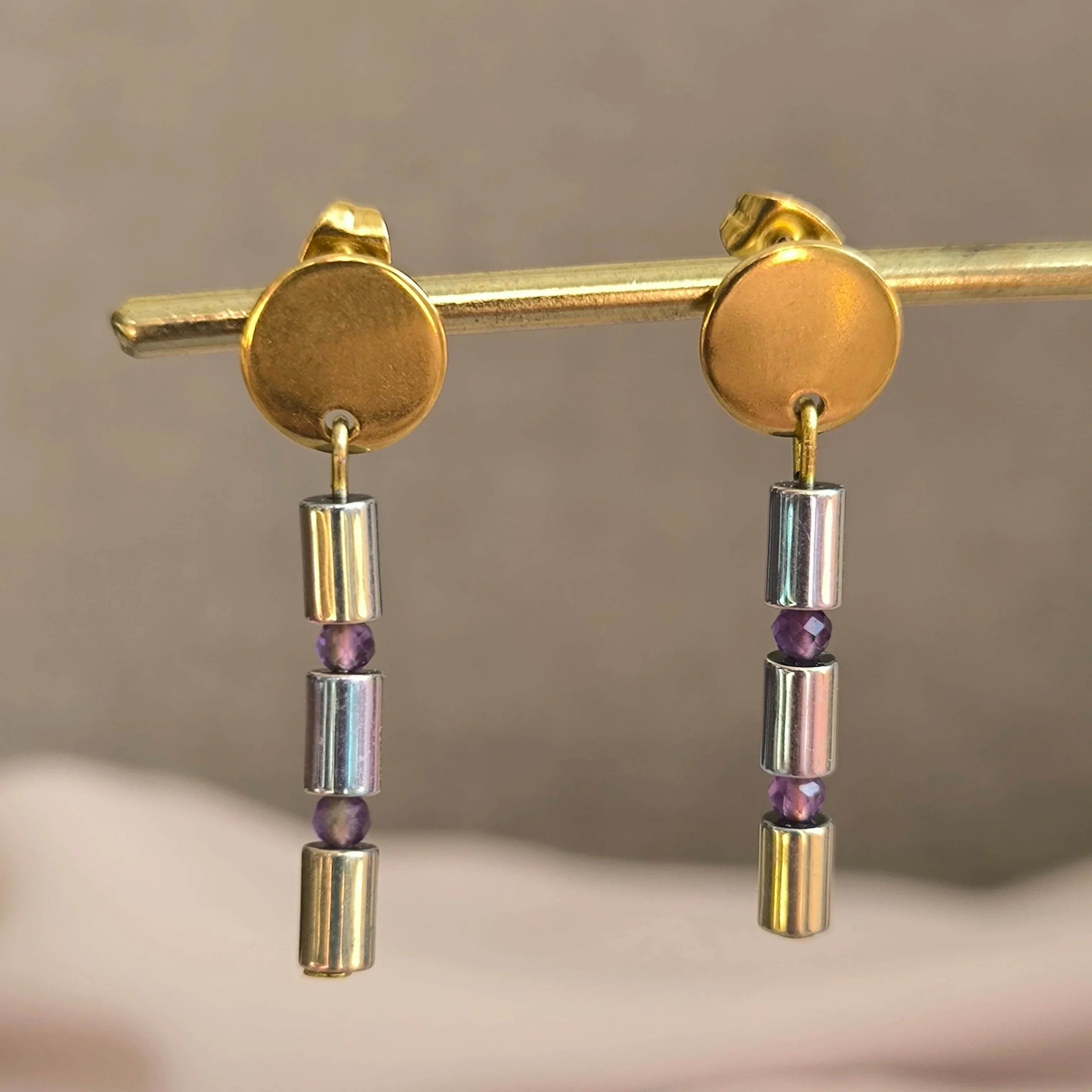 Mineral earrings (Hematite, Amethyst) - Marole