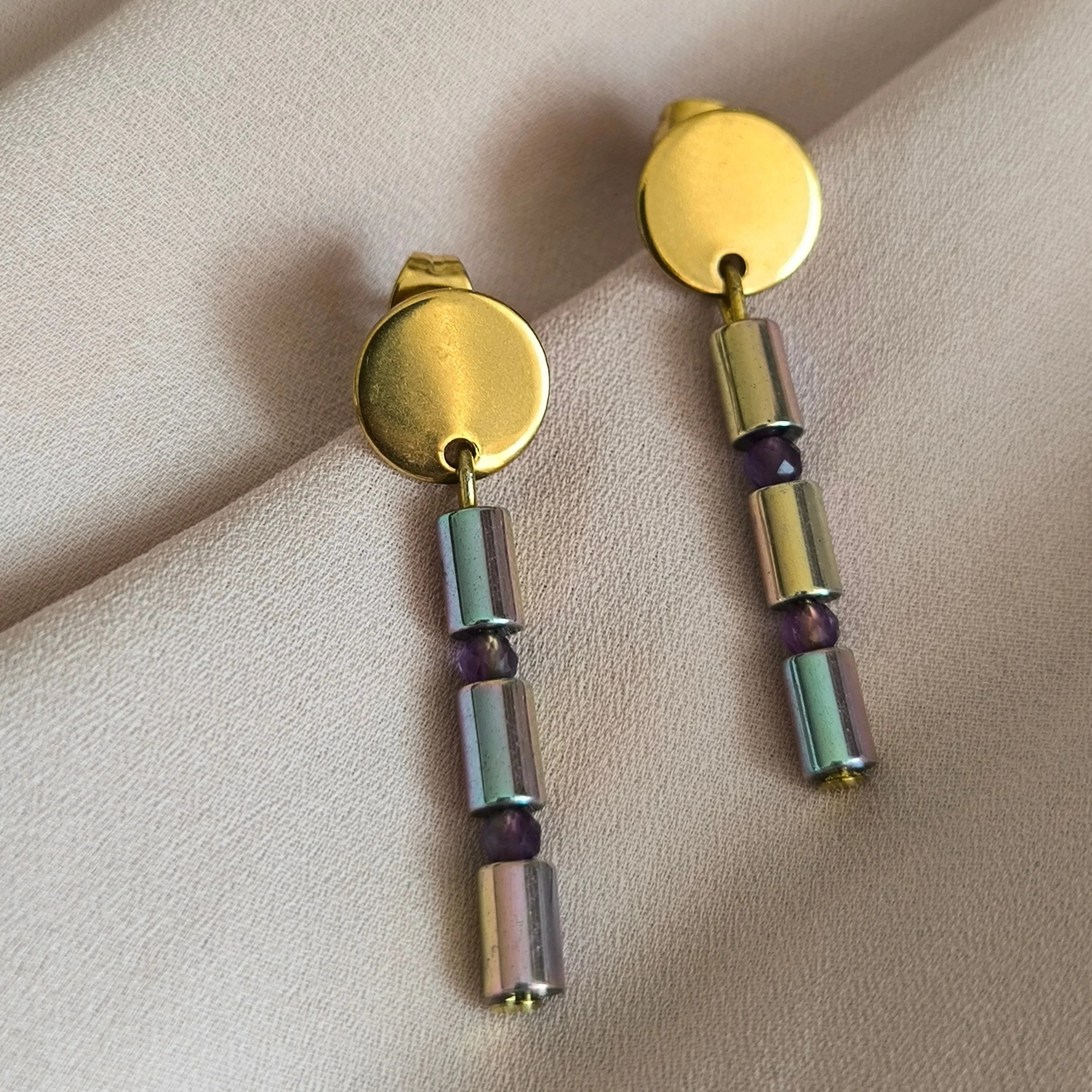 Mineral earrings (Hematite, Amethyst) - Marole