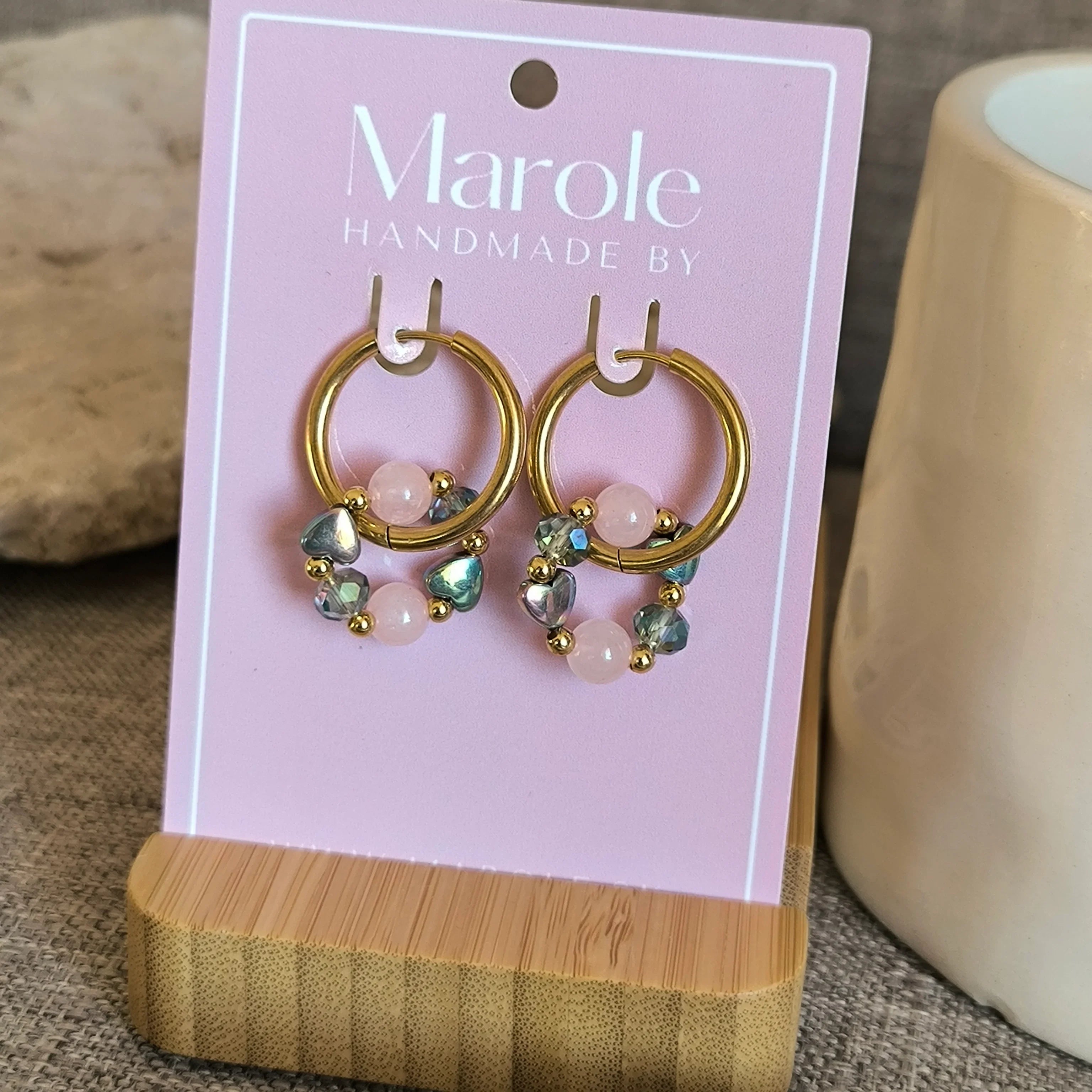 Mineral earrings (Rose quartz, Hematite) - Marole