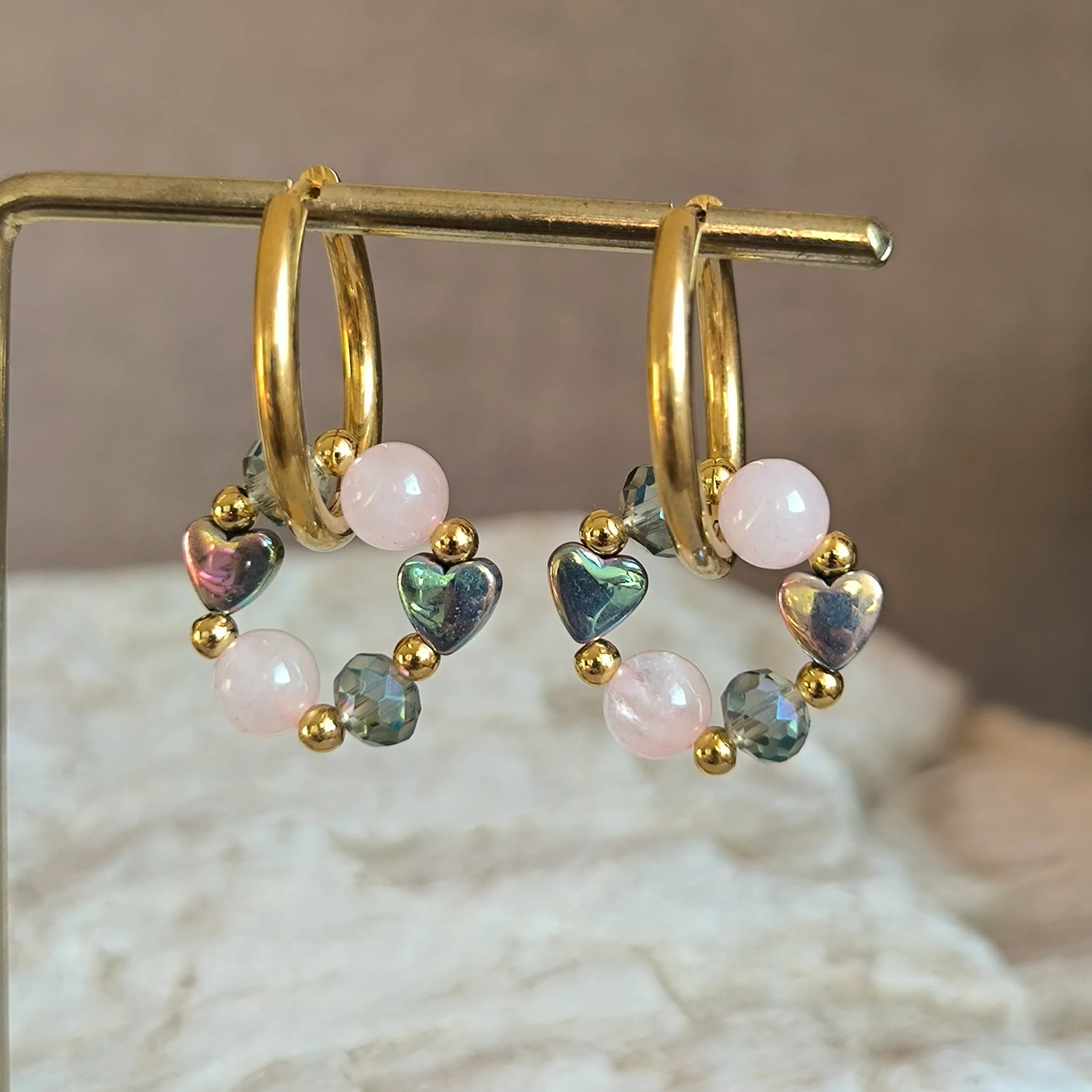 Mineral earrings (Rose quartz, Hematite) - Marole
