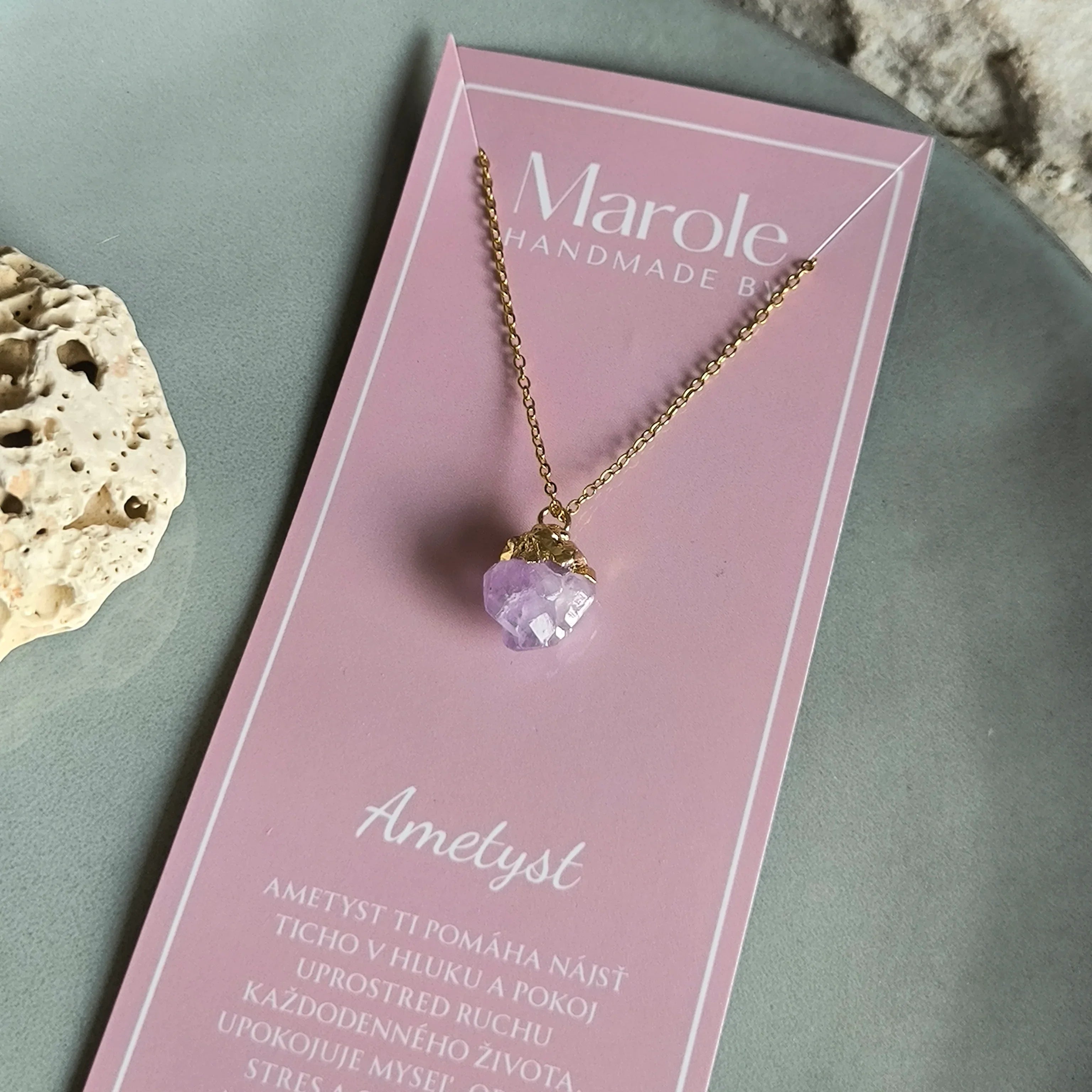 Chain with a pendant made of natural mineral (Amethyst) - Marole