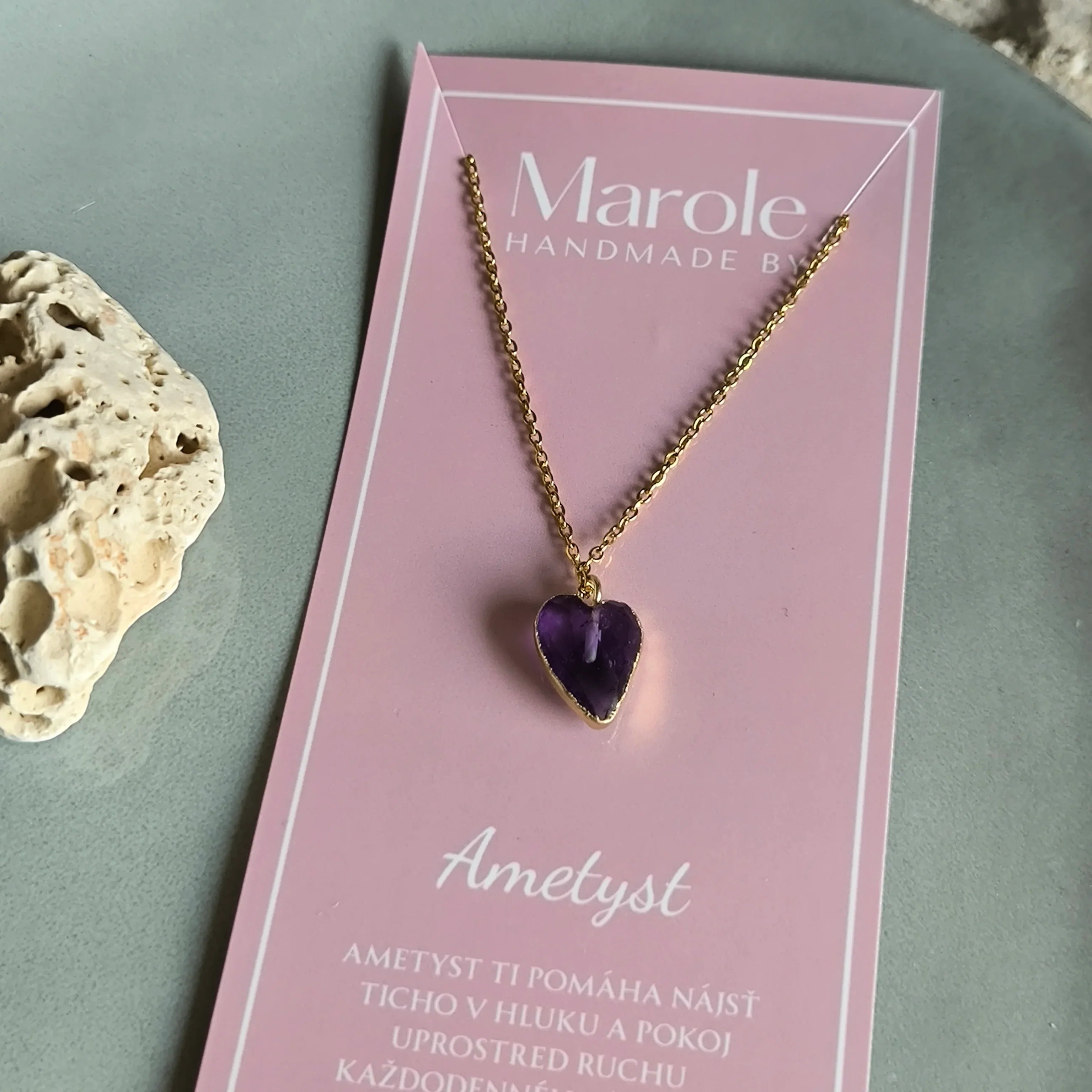 Chain with a pendant made of natural mineral (Amethyst) - Marole