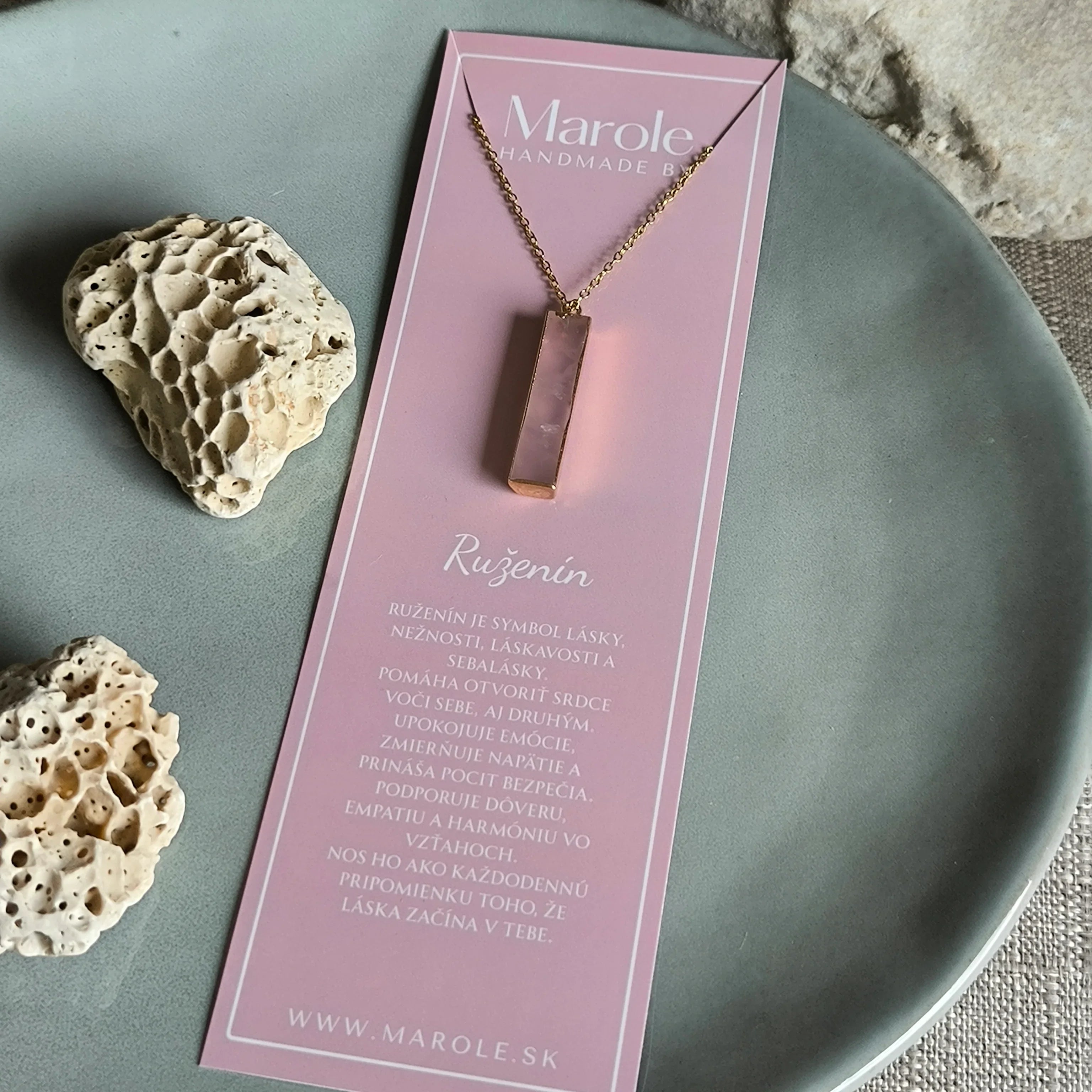 Chain with pendant made of natural mineral (Rose quartz) - Marole