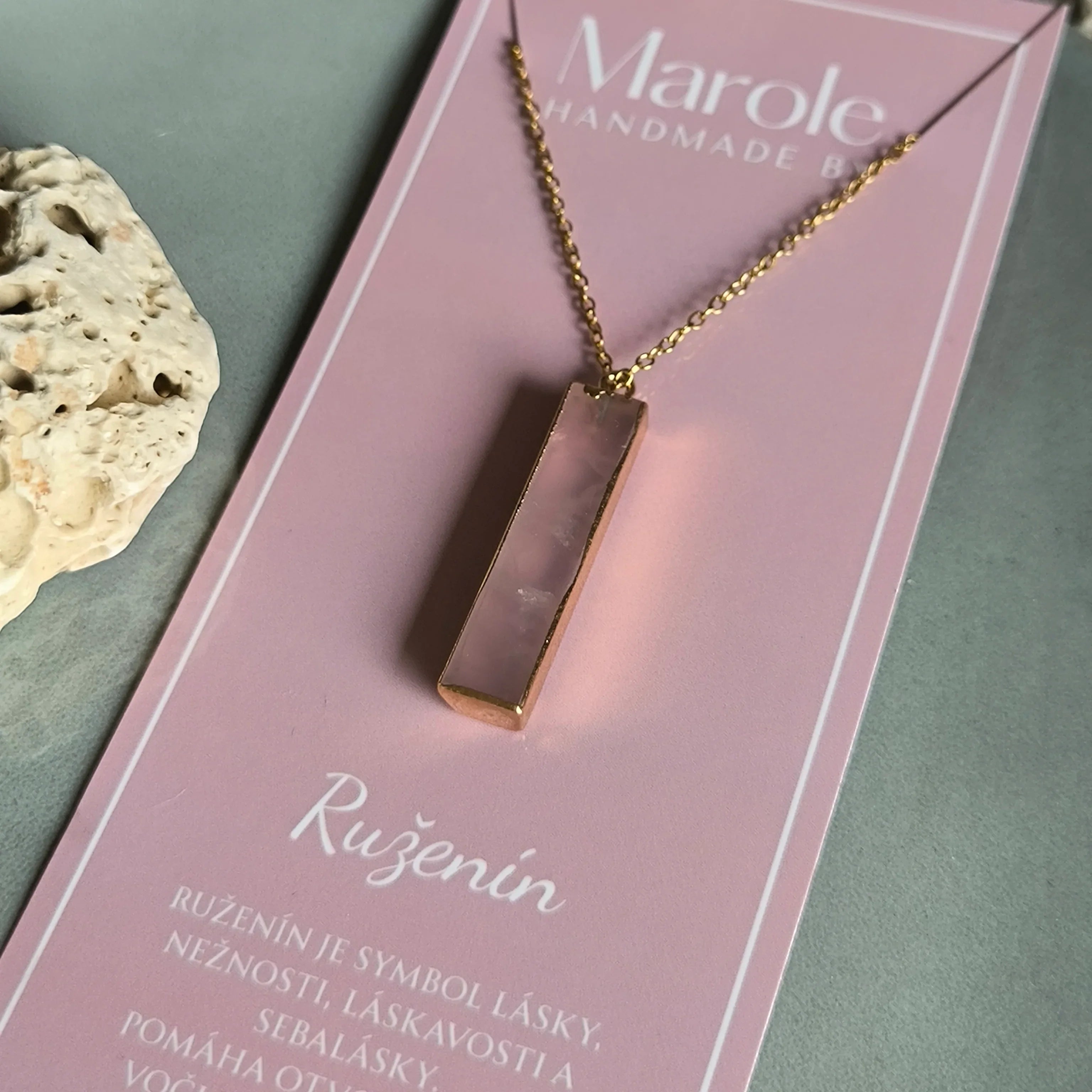 Chain with pendant made of natural mineral (Rose quartz) - Marole
