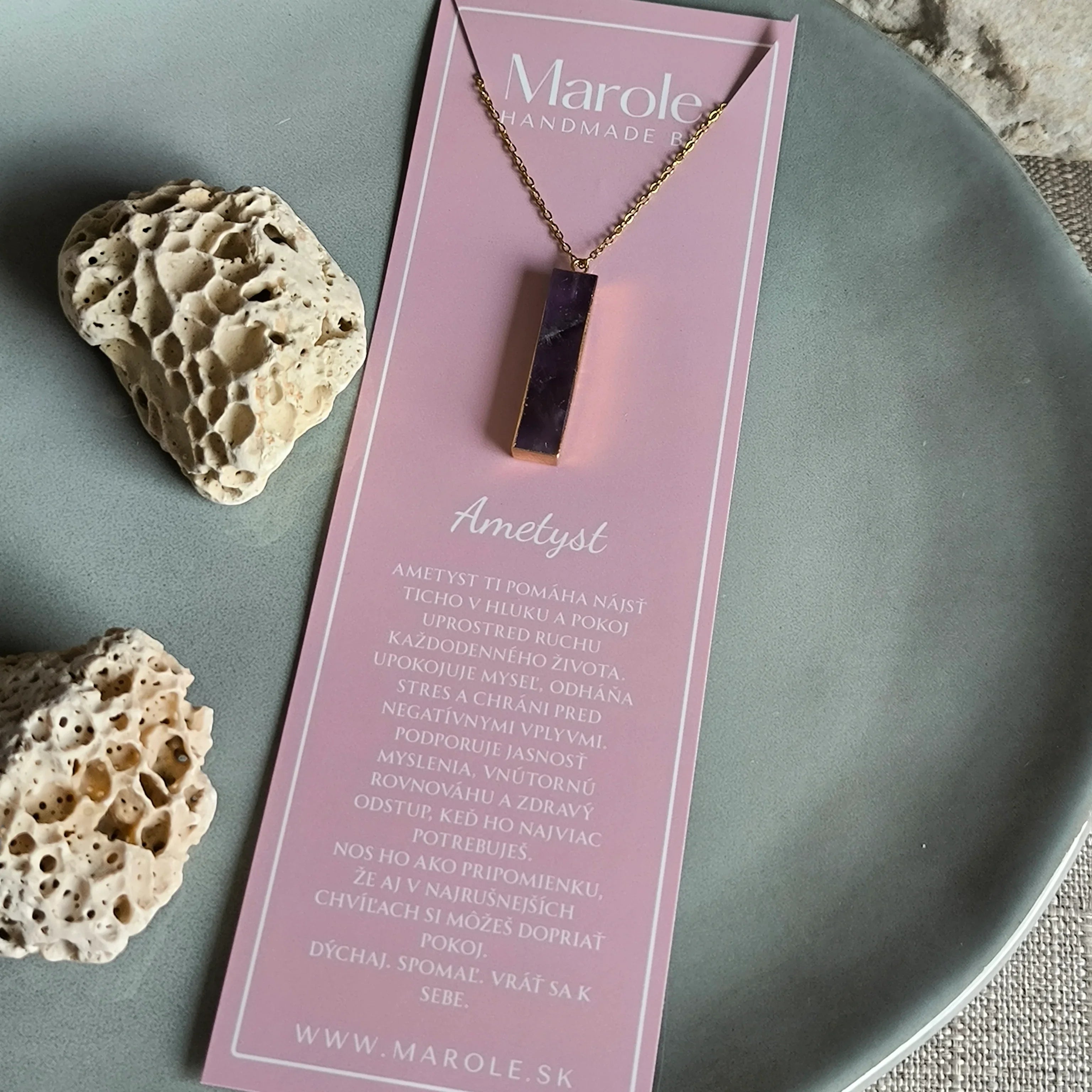 Chain with a pendant made of natural mineral (Amethyst) - Marole