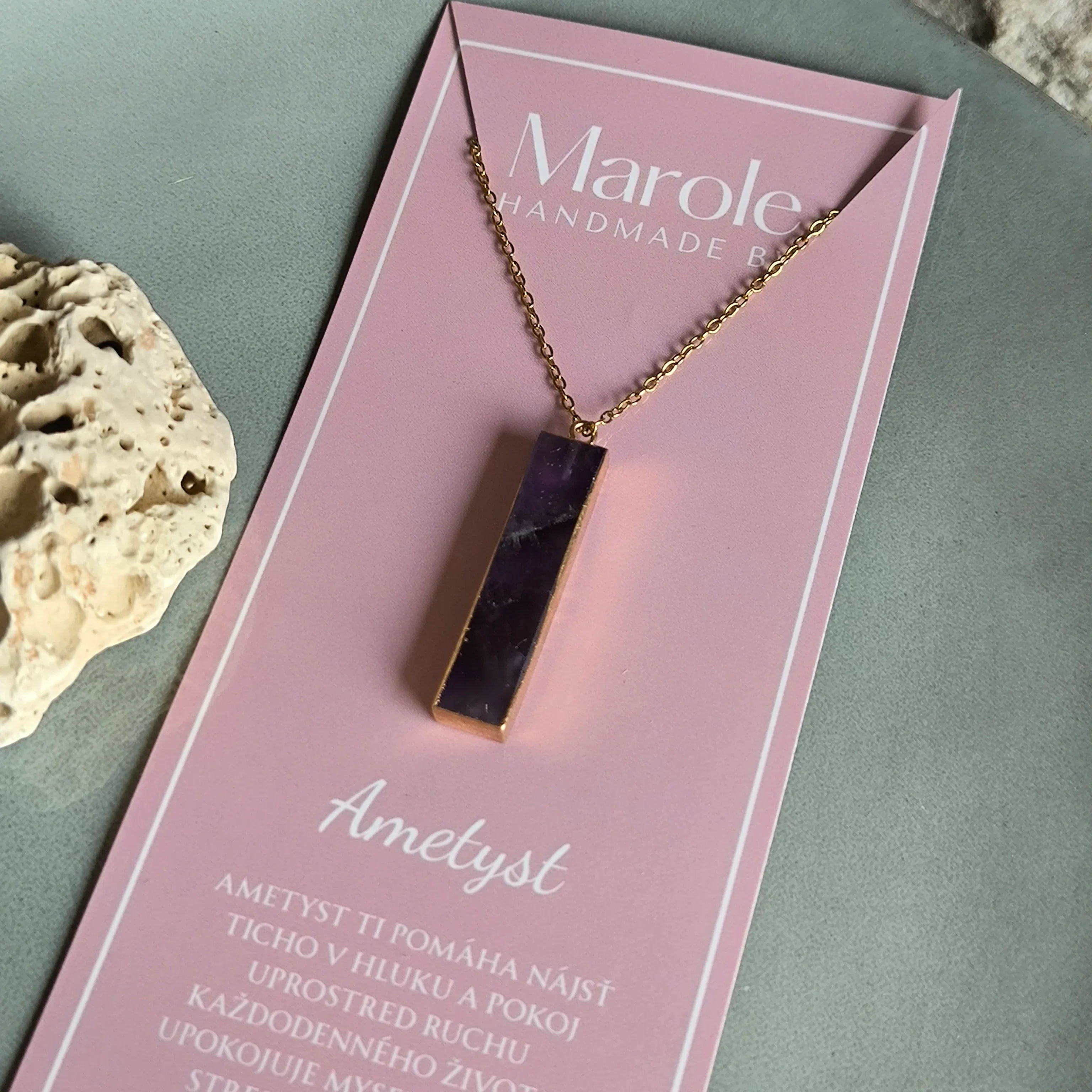Chain with a pendant made of natural mineral (Amethyst) - Marole