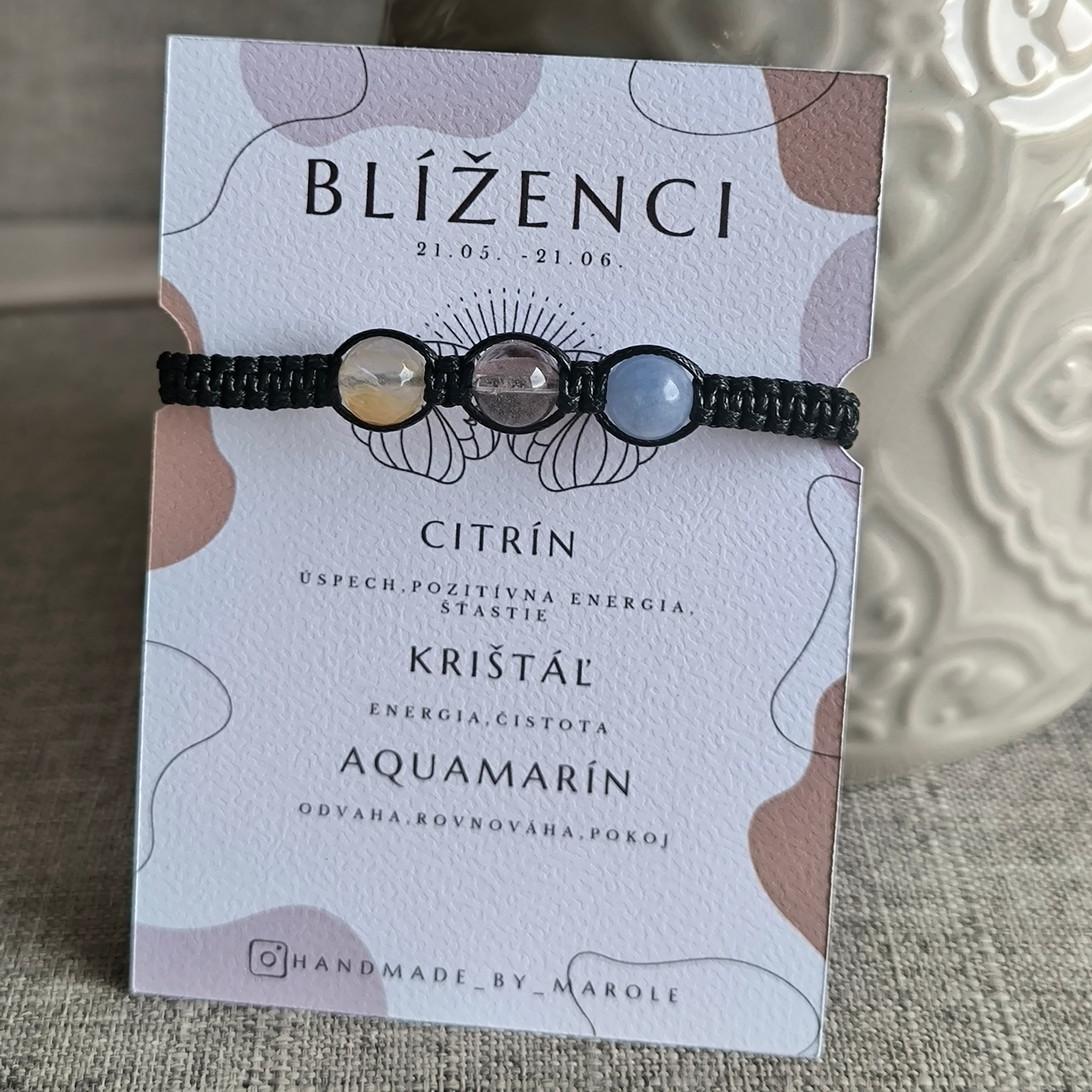 Blíženci (Citrín, Krištáľ, Akvamarín)