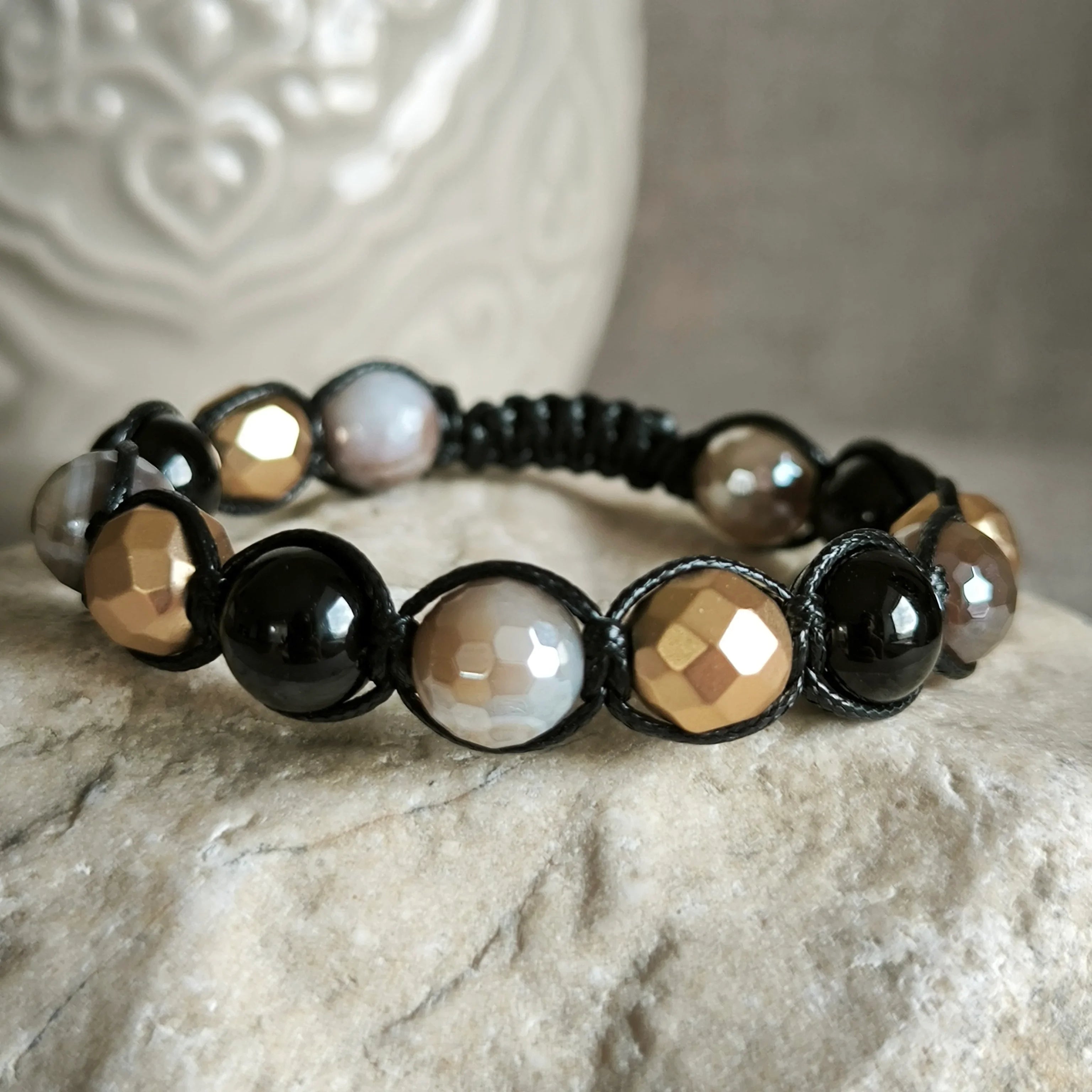 Golden Night - Náramek z minerálů (Turmalín, Hematit, Achát) - Marole