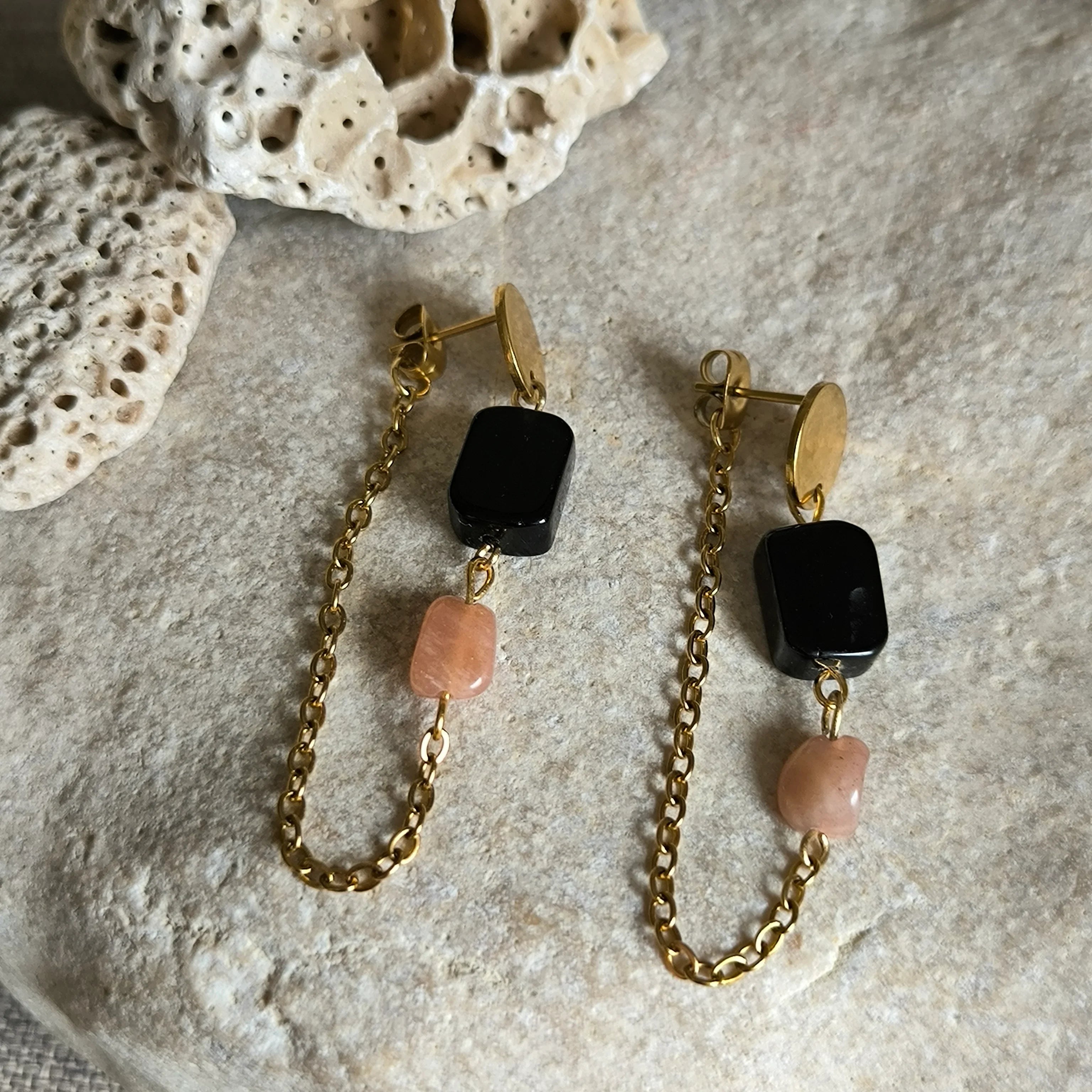 Mineral Earrings (Obsidian, Sunstone) - Marole