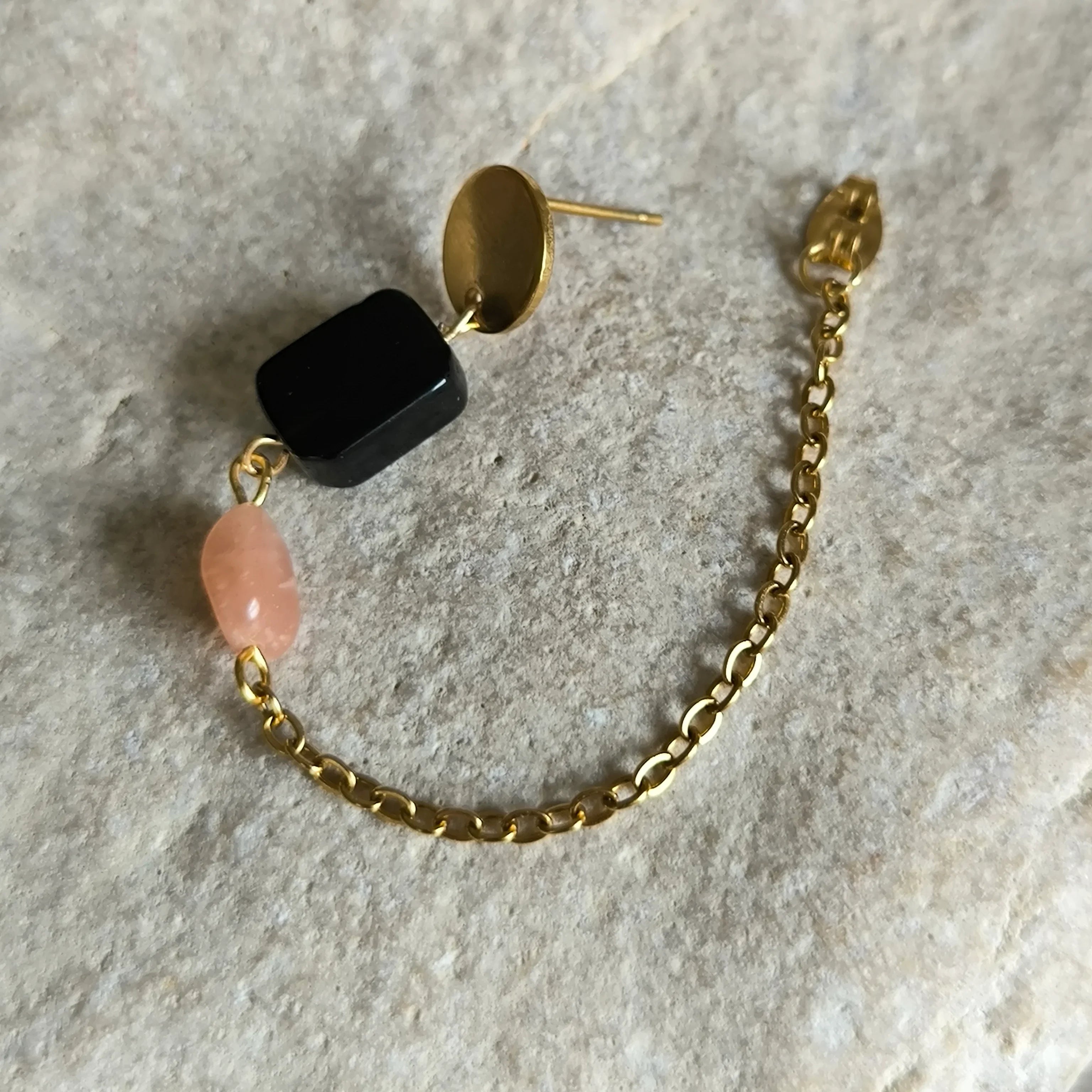 Mineral Earrings (Obsidian, Sunstone) - Marole