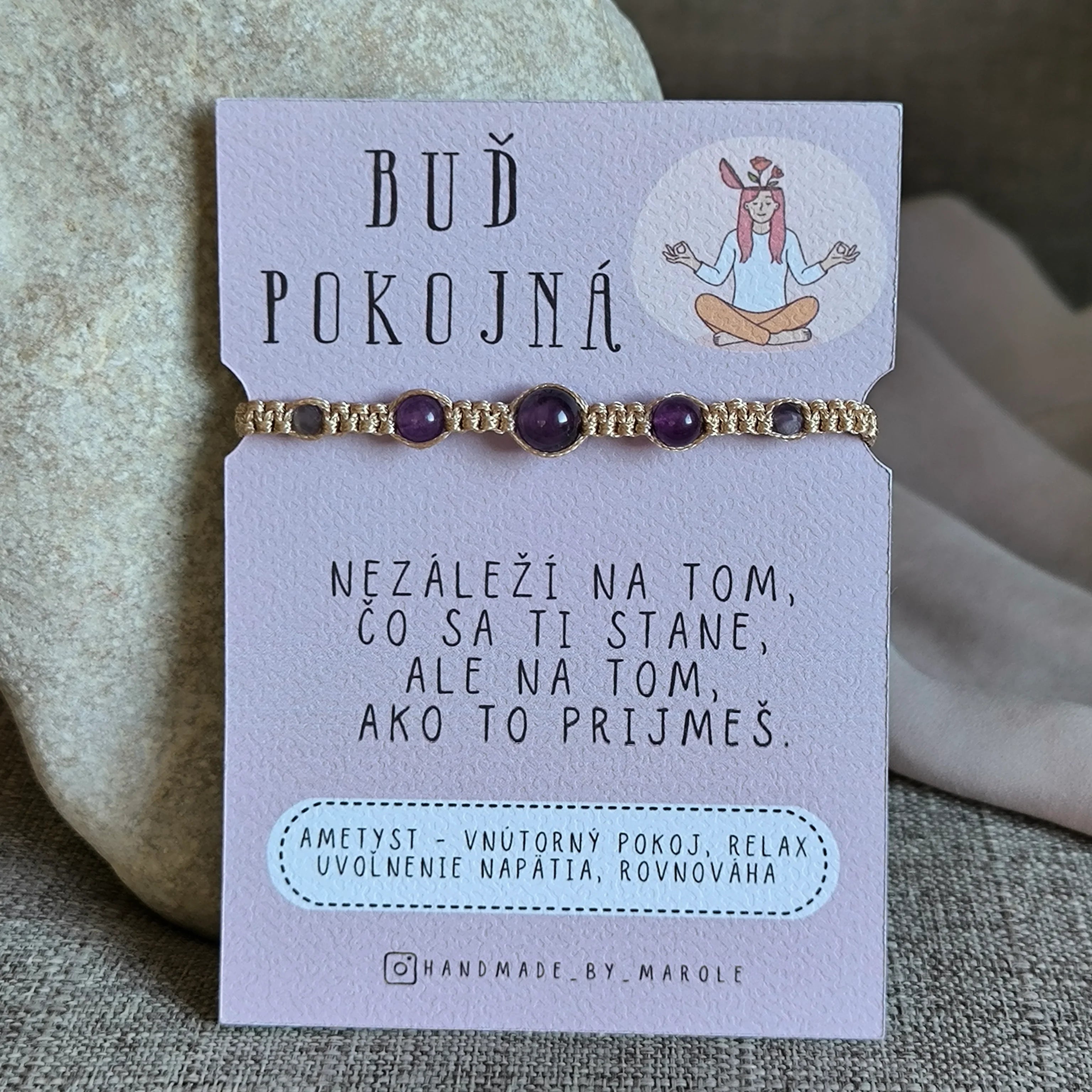 Minimalistický náramok - Buď Pokojná (Ametyst) - Marole