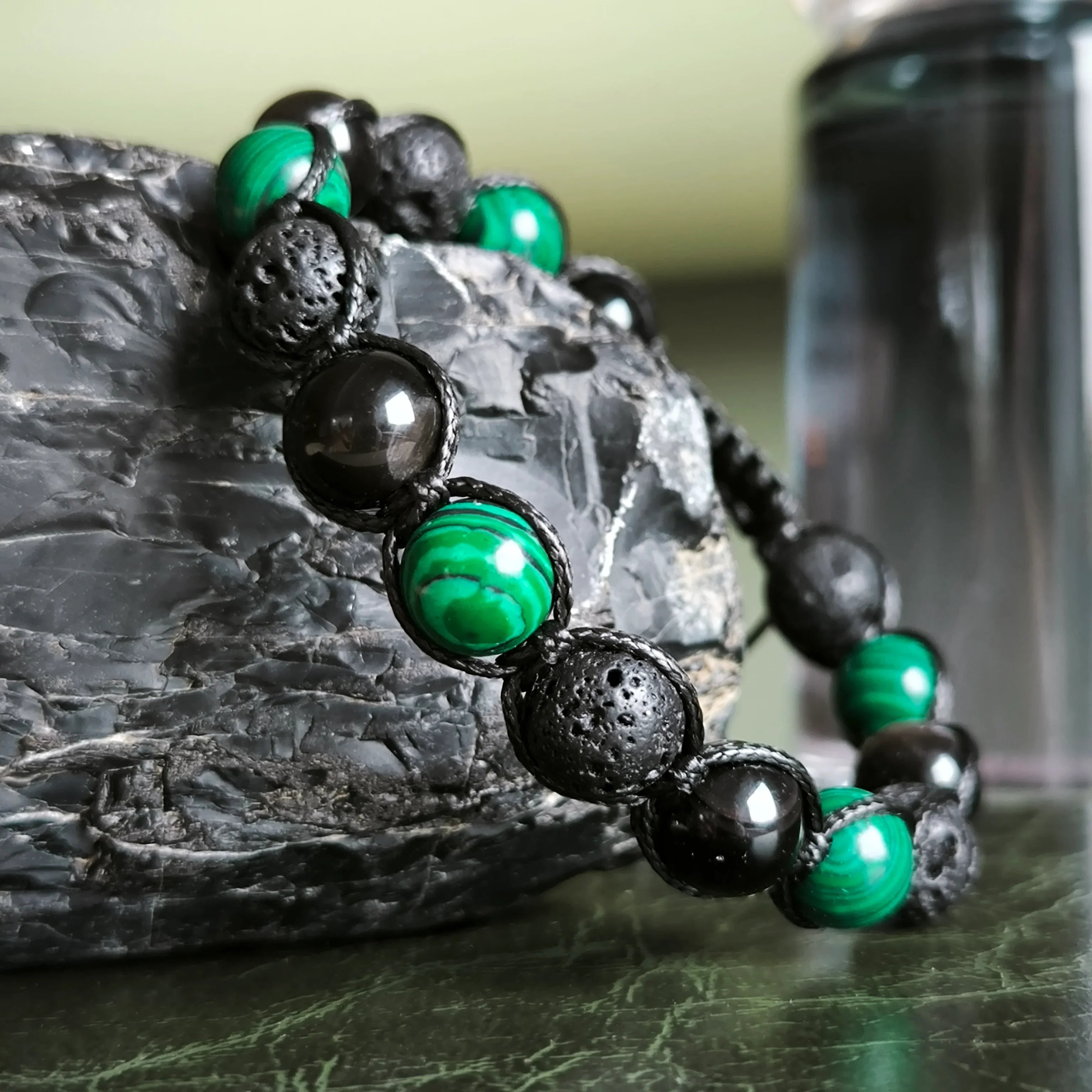 Matrix - Mineral Bracelet (Lava Stone, Obsidian, Malachite) - Marole
