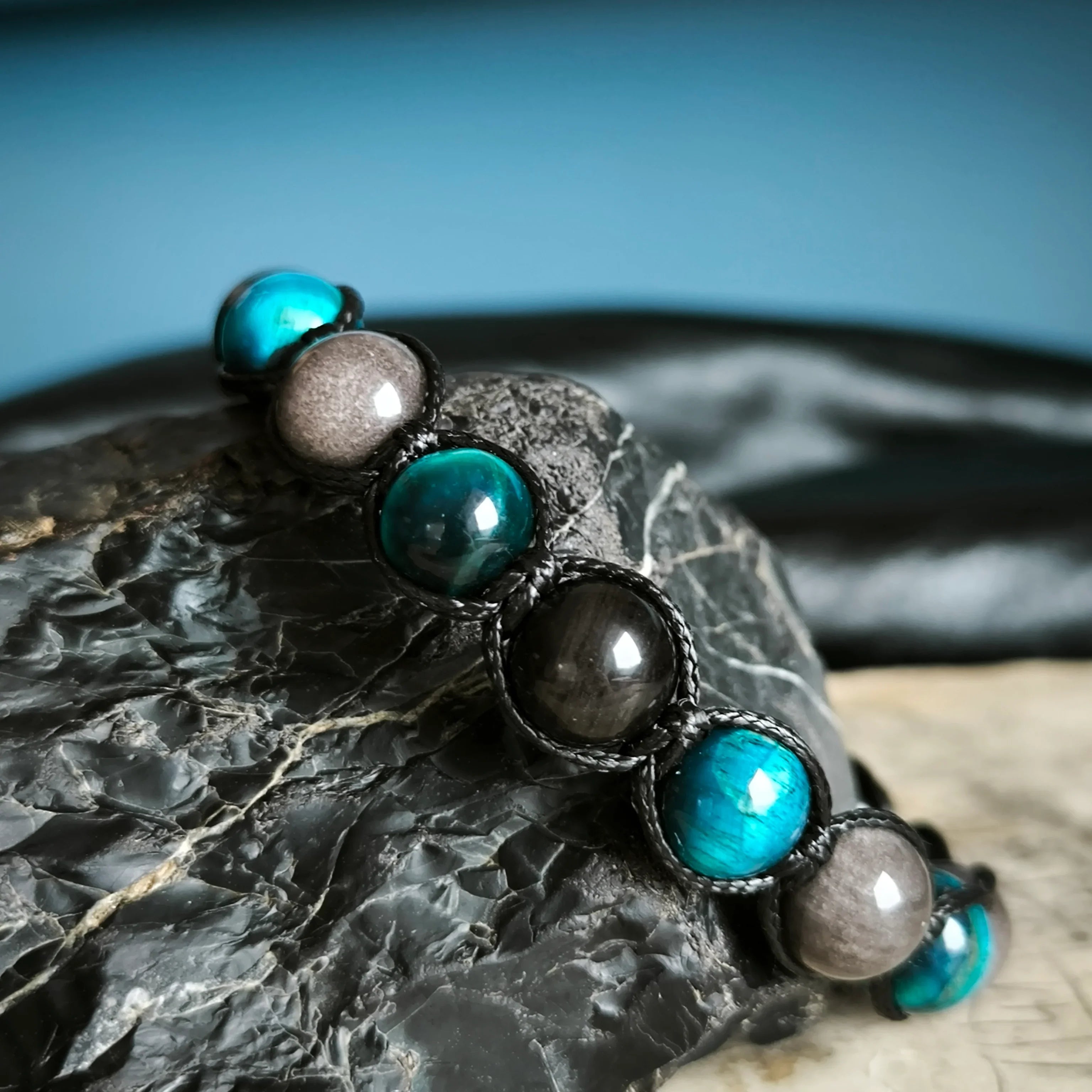 Stellar - Náramok z minerálov (Tigrie oko, Obsidián) - Marole