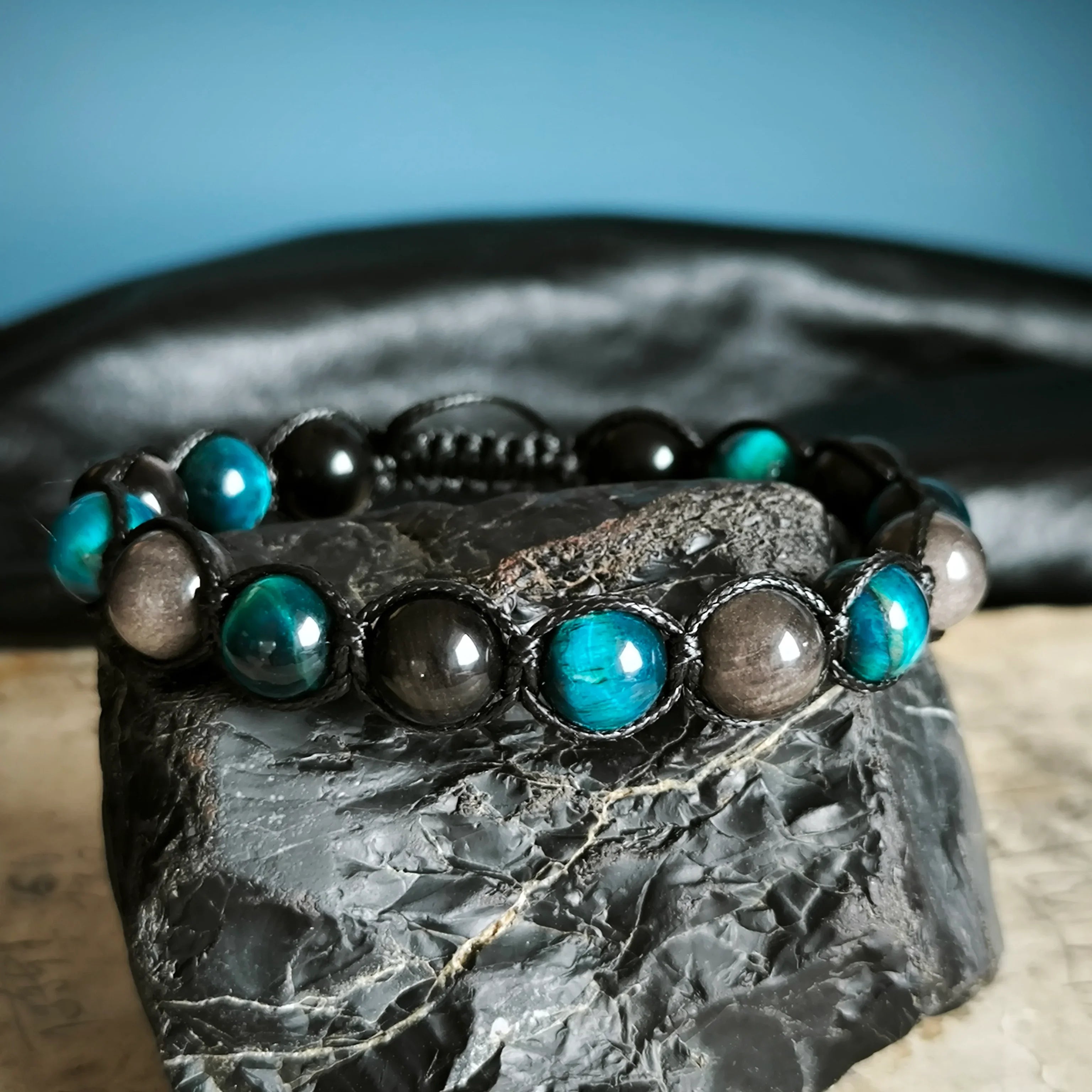 Stellar - Náramok z minerálov (Tigrie oko, Obsidián) - Marole