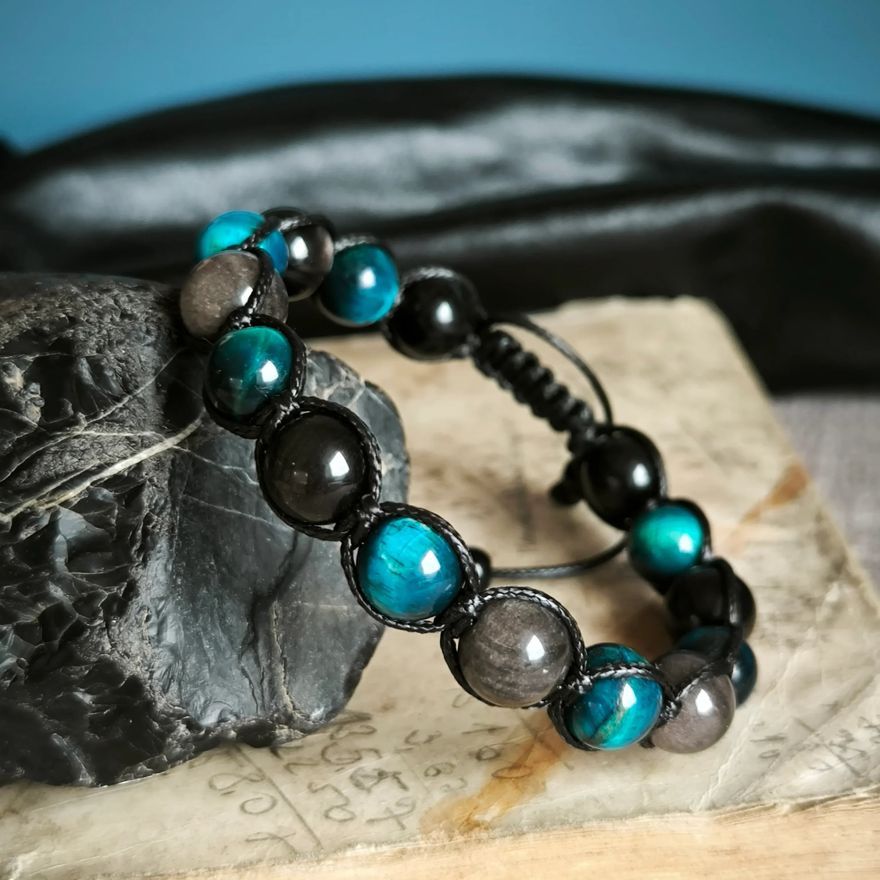 Stellar - Náramok z minerálov (Tigrie oko, Obsidián) - Marole