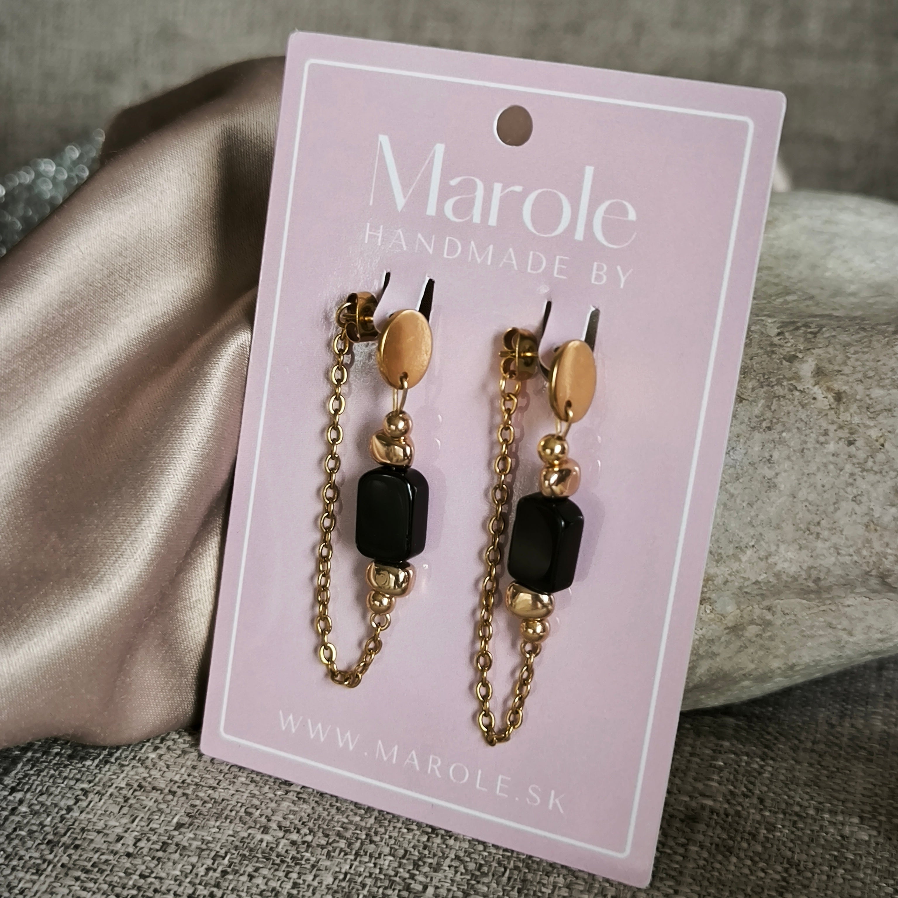 Mineral earrings (Obsidian, Hematite)