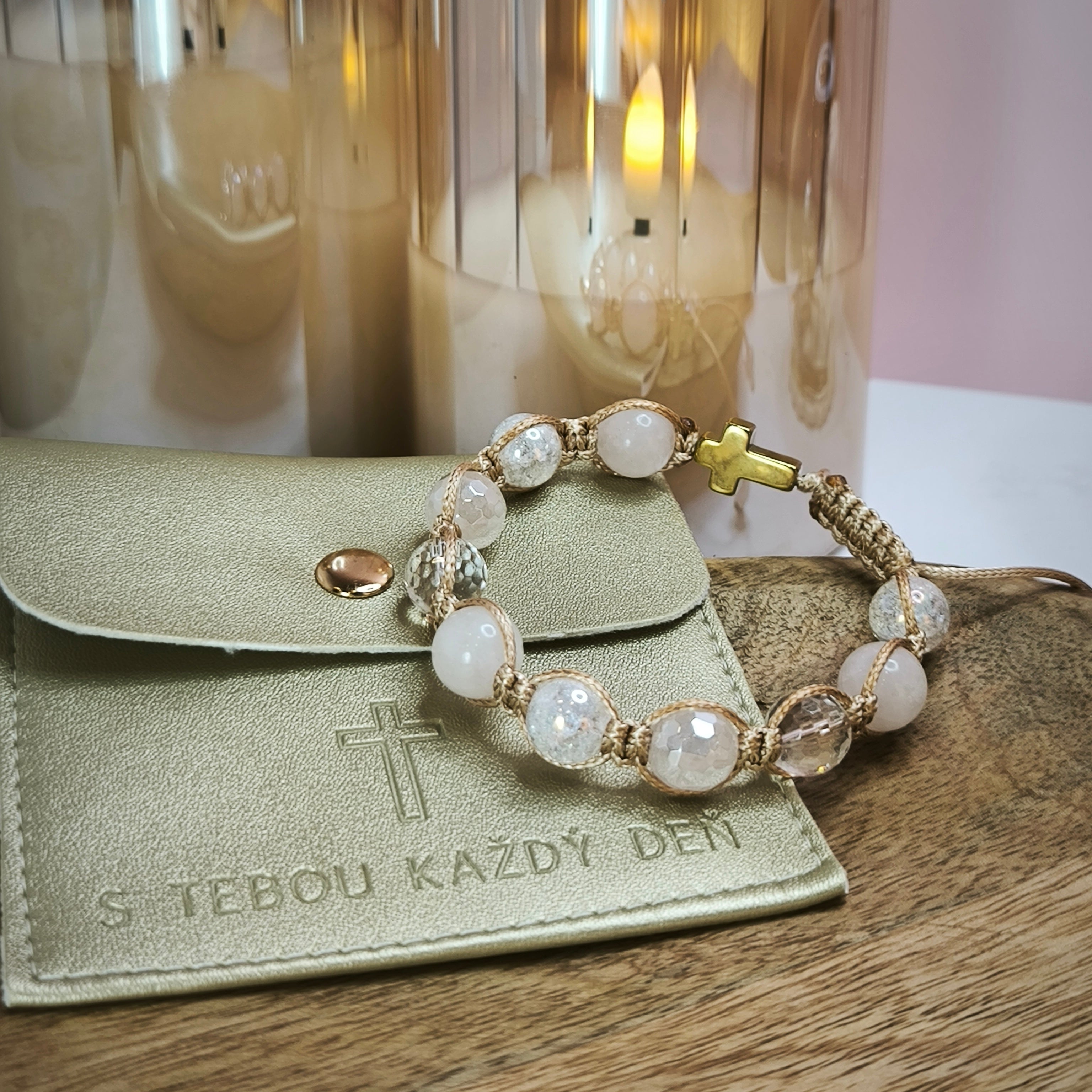 Women's rosary for the hand (Rose quartz, Crystal, Hematite)