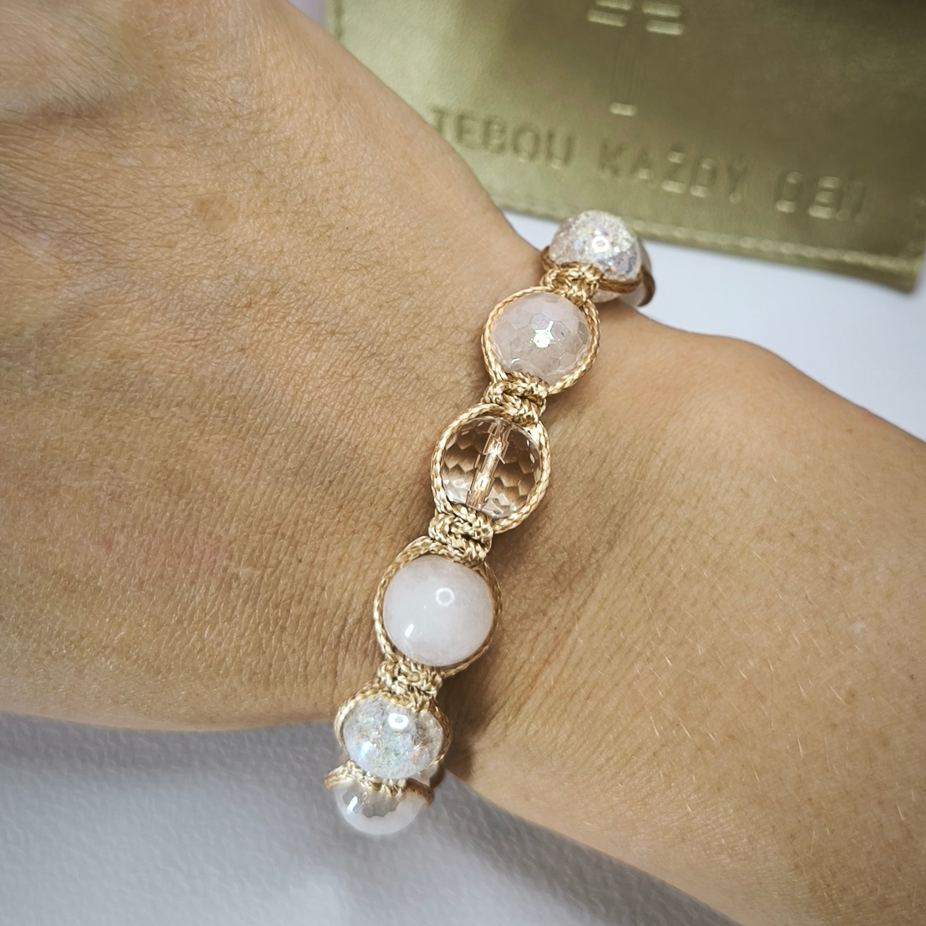 Women's rosary for the hand (Rose quartz, Crystal, Hematite)