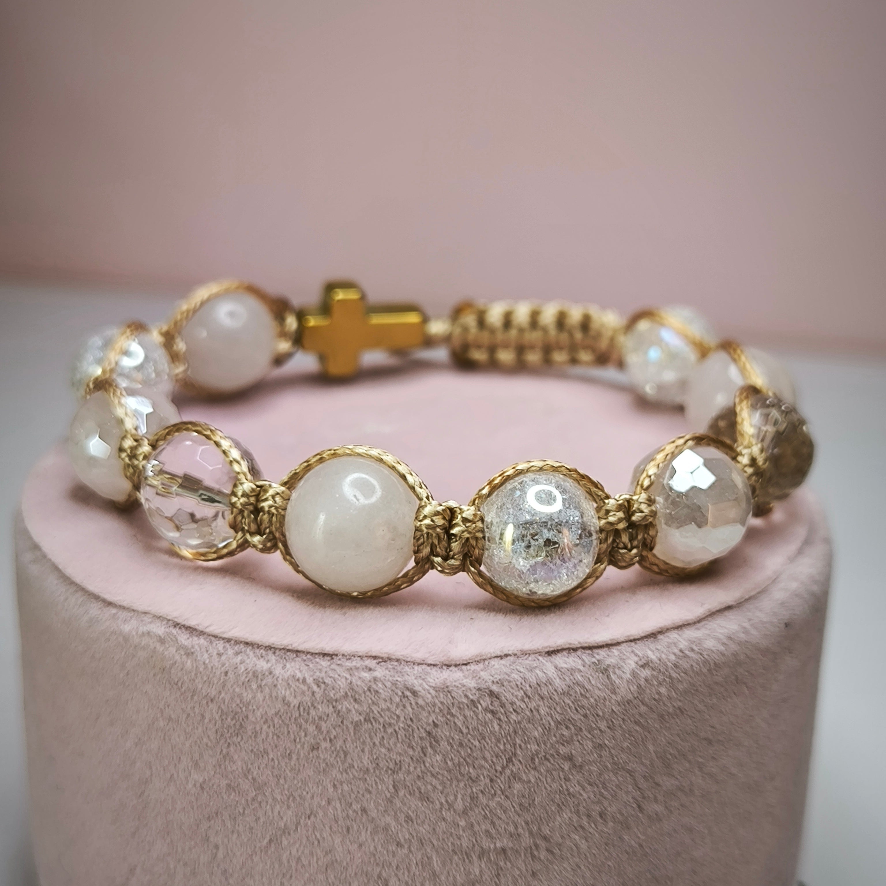 Women's rosary for the hand (Rose quartz, Crystal, Hematite)