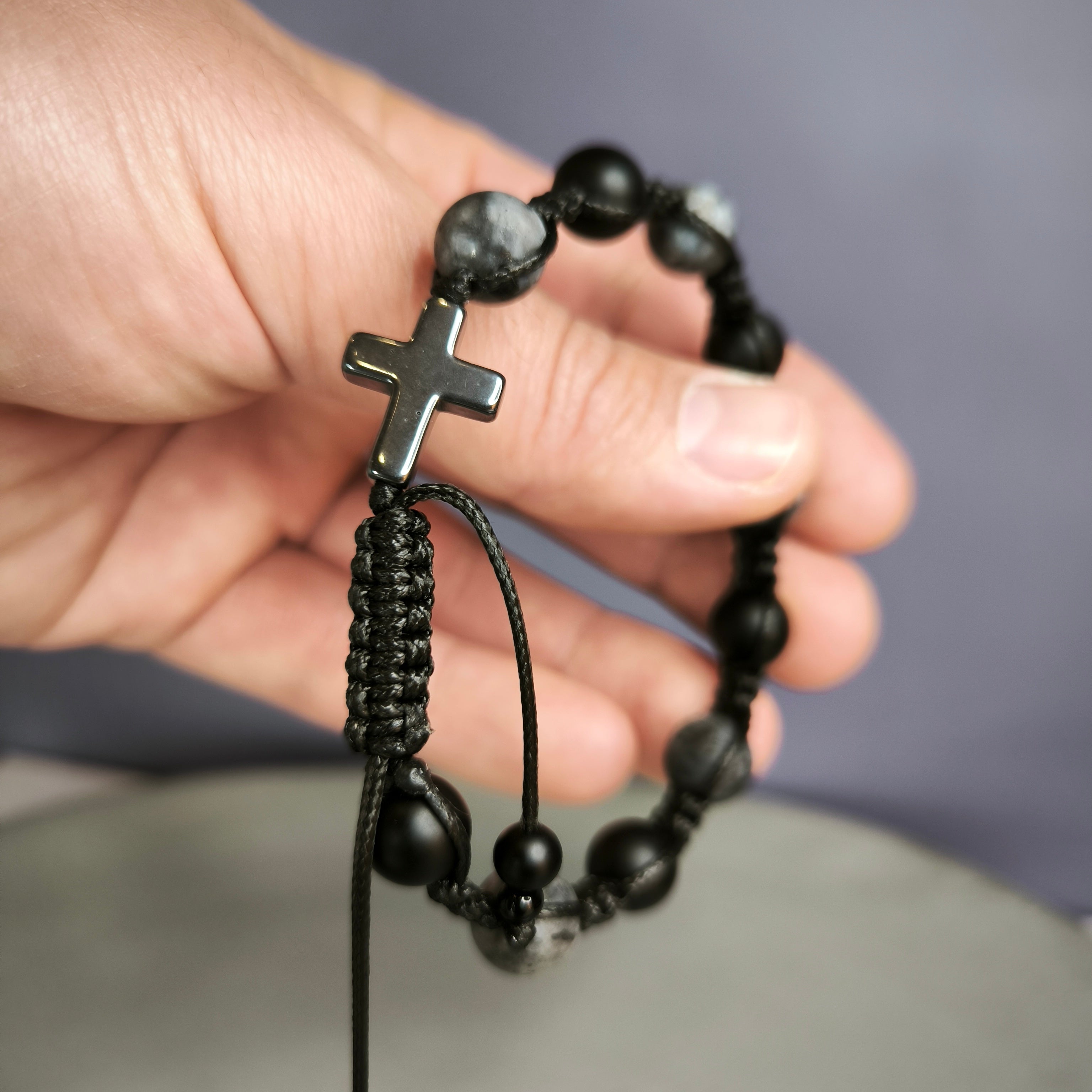 Men's rosary for the hand (Labradorite, Onyx, Hematite)