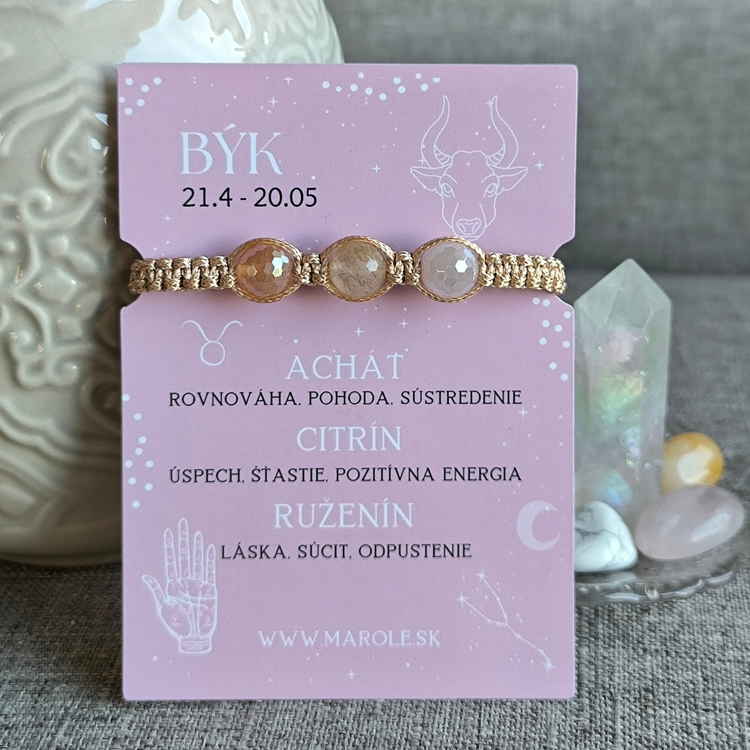 Taur (Citrin, Agat, Cuarț roz)