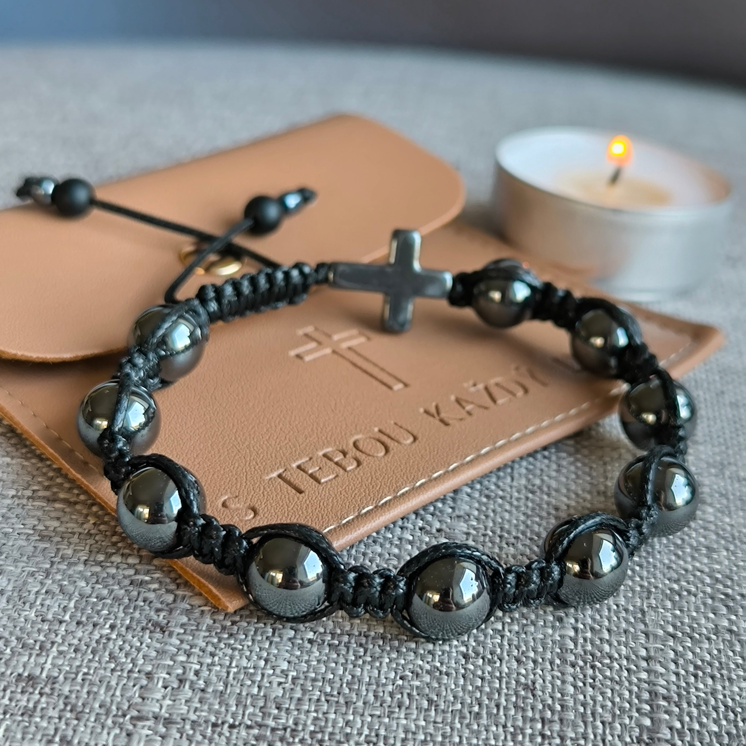 Różaniec męski na rękę (hematyt)