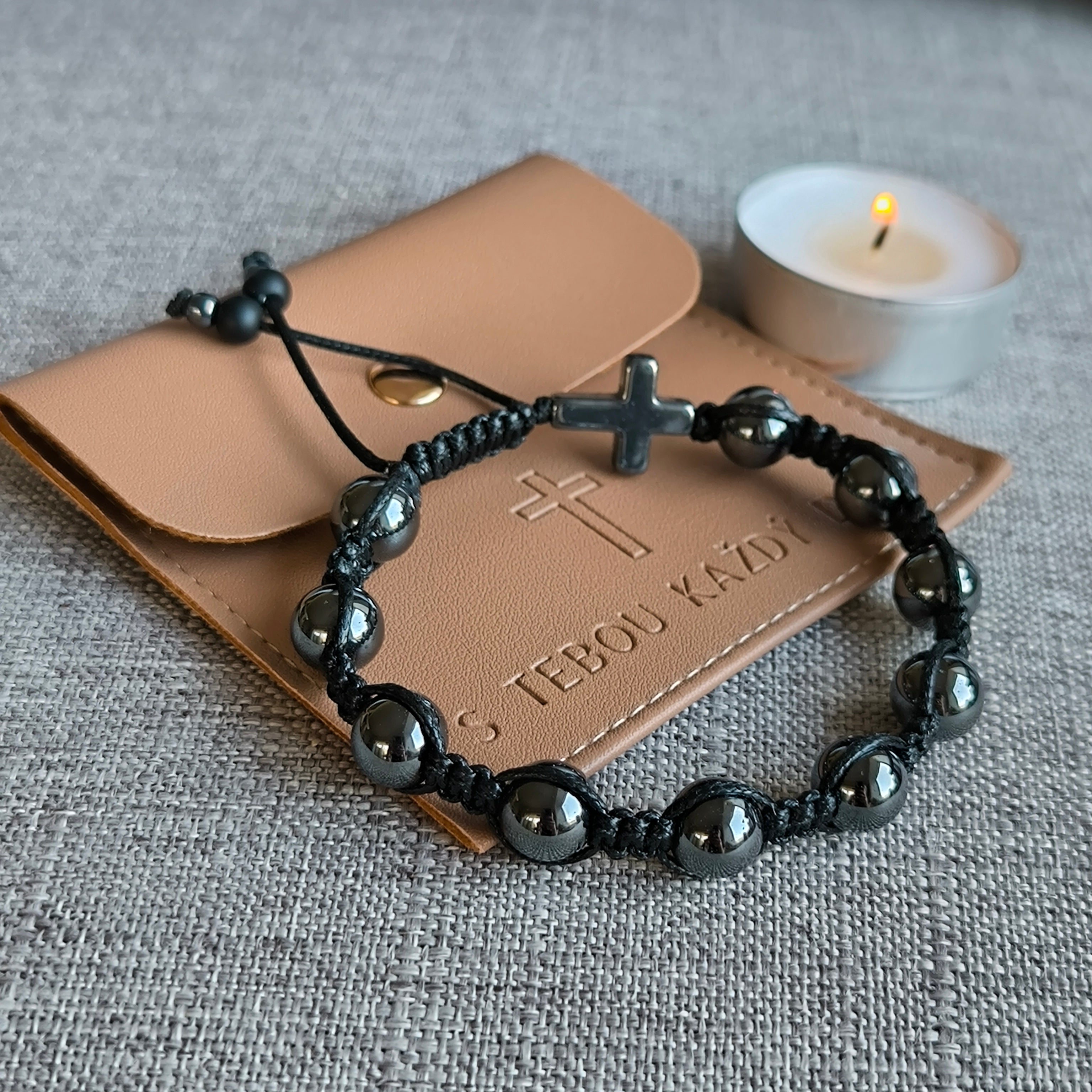 Różaniec męski na rękę (hematyt)