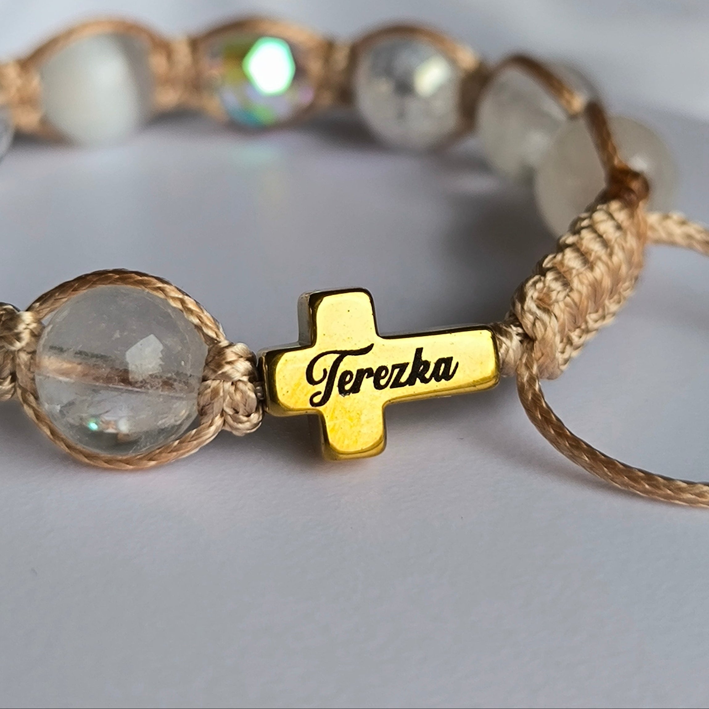 Rosenkranz für ein Mädchen (Rosenquarz, Achat, Hämatit)