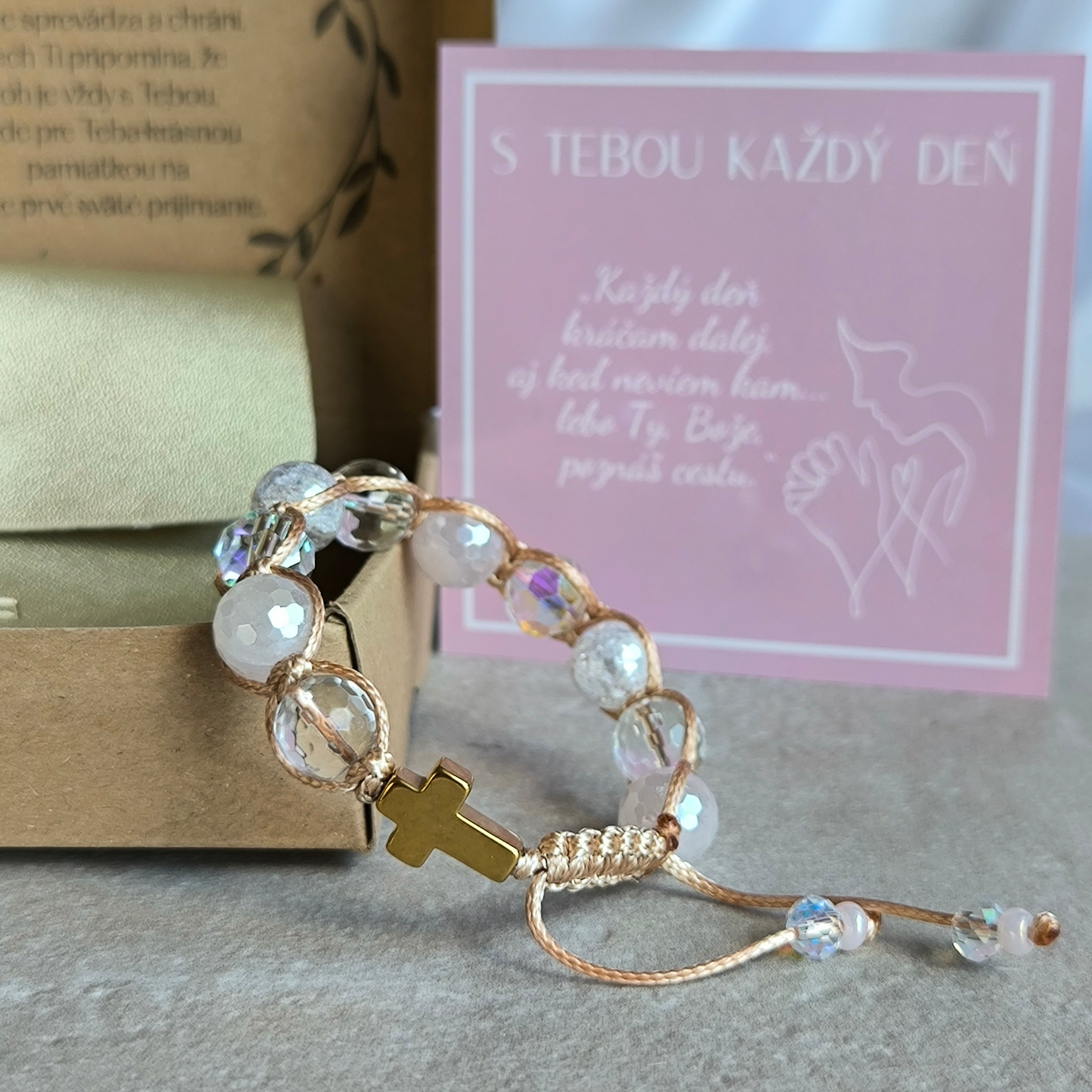 Różaniec dla dziewczynki (kwarc różowy, kryształ, hematyt)