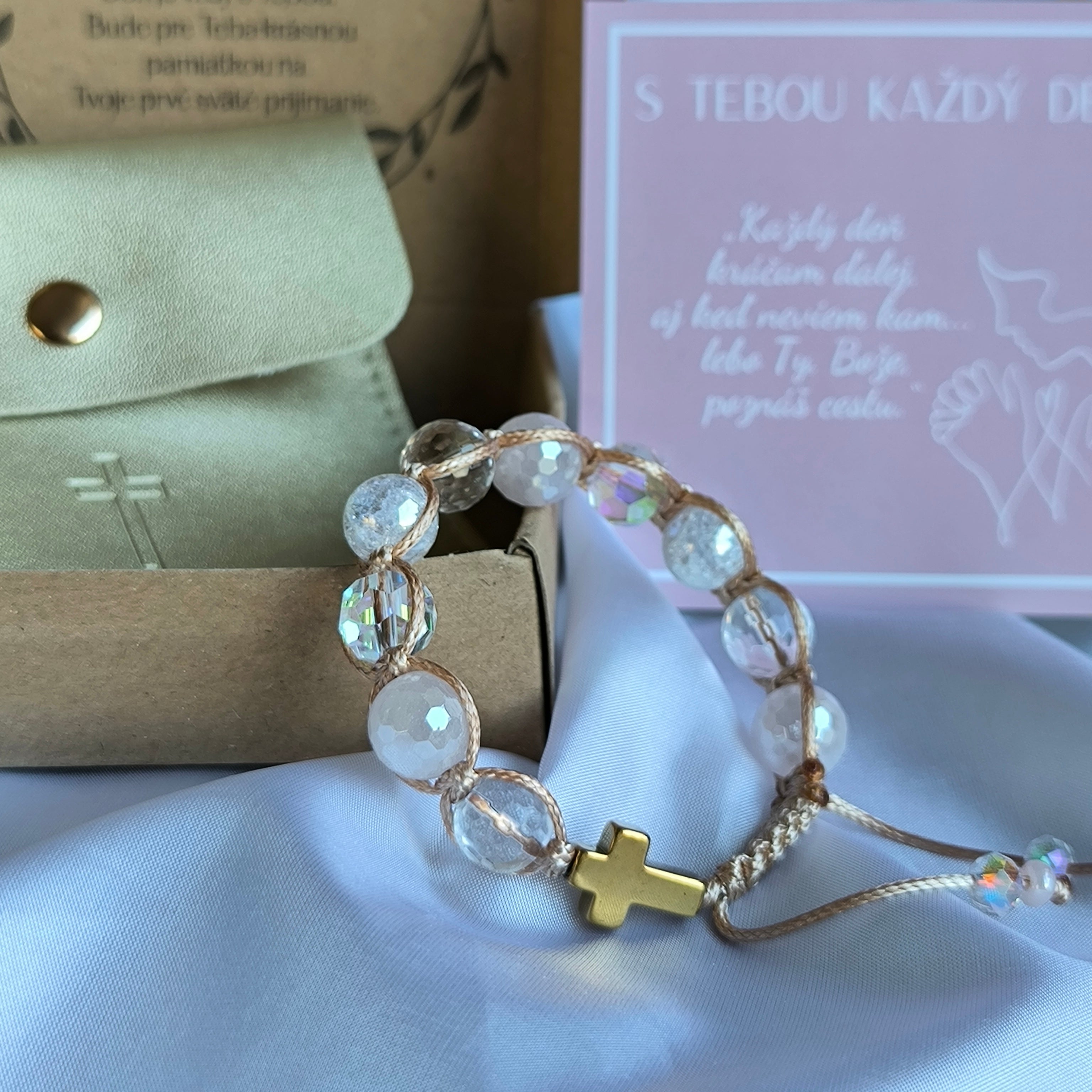 Różaniec dla dziewczynki (kwarc różowy, kryształ, hematyt)