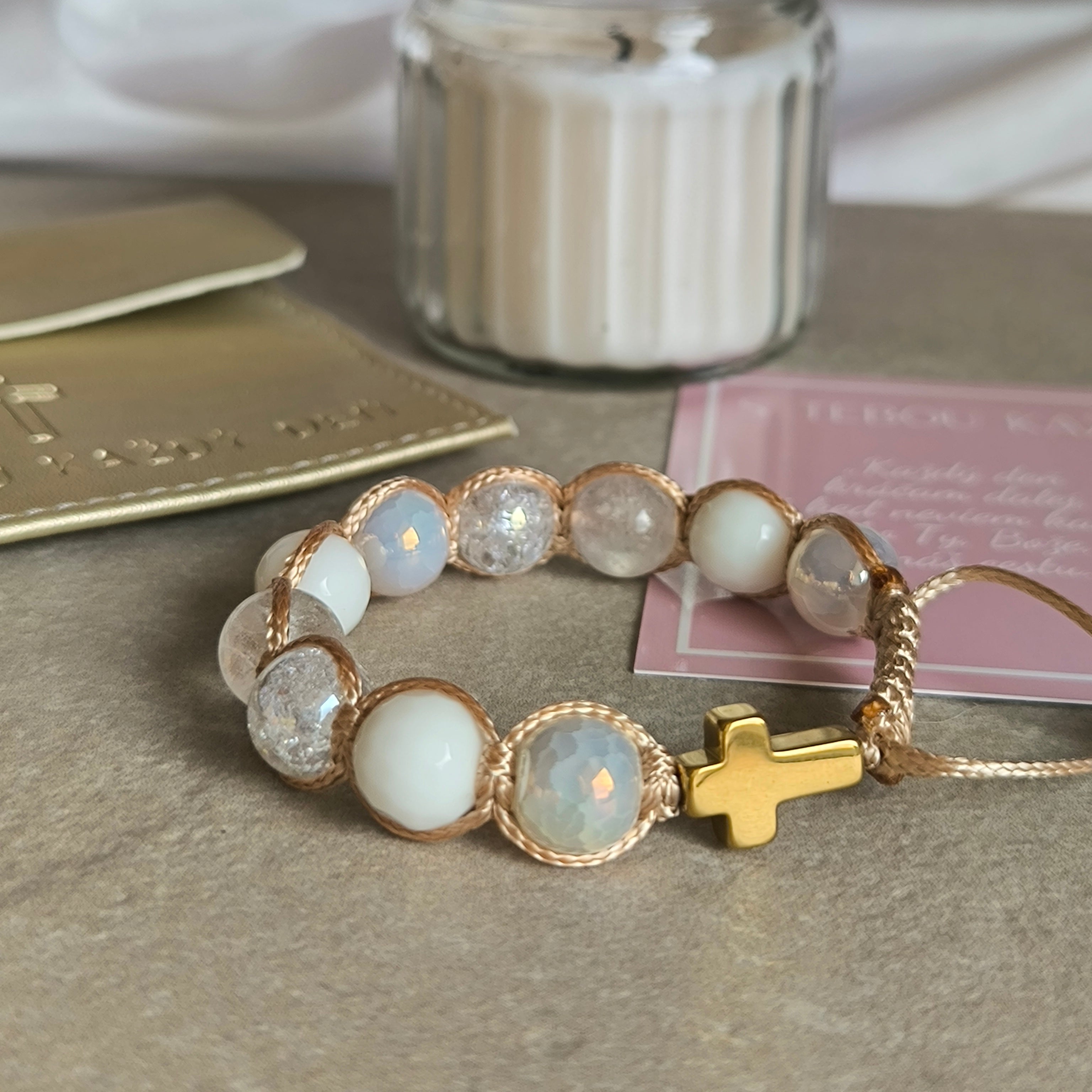 Ruženec na ruku pre dievča (Krištáľ, Achát, Jadeit, Hematit)