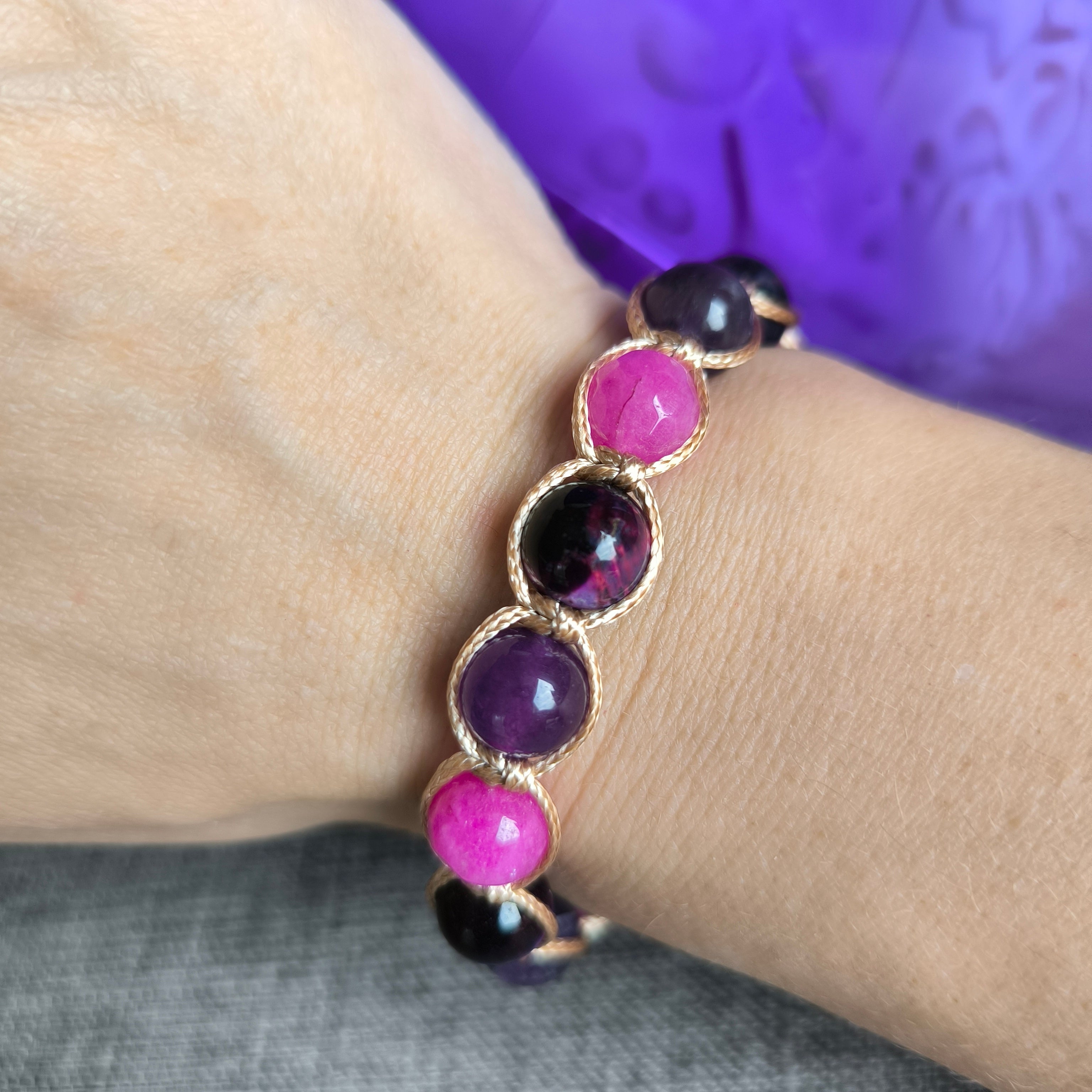 Berry - Náramok z minerálov (Ametyst, Tigrie Oko, Jadeit) - Marole