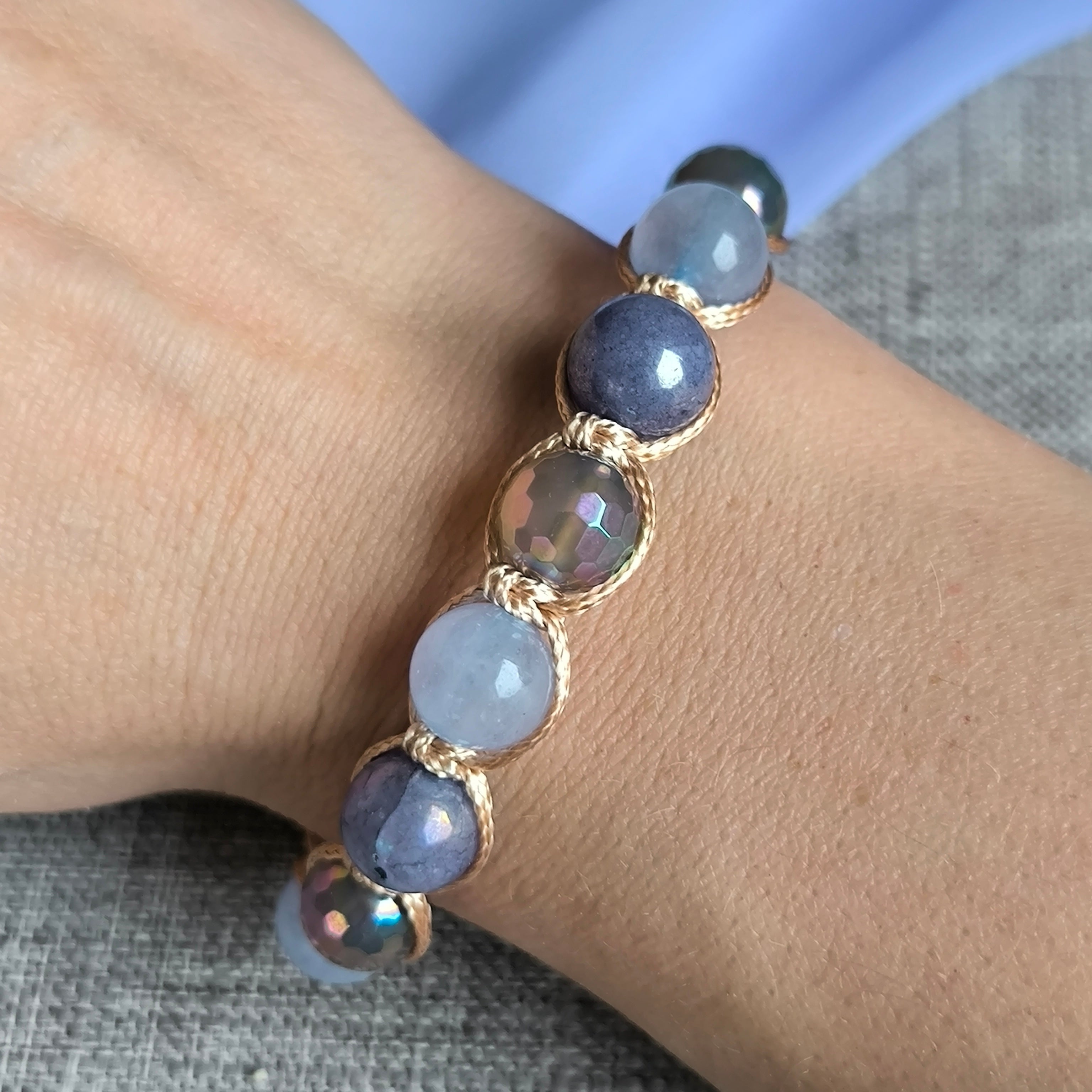 Delphine – Mineralienarmband (Aquamarin, Achat, Angelit) – Marole