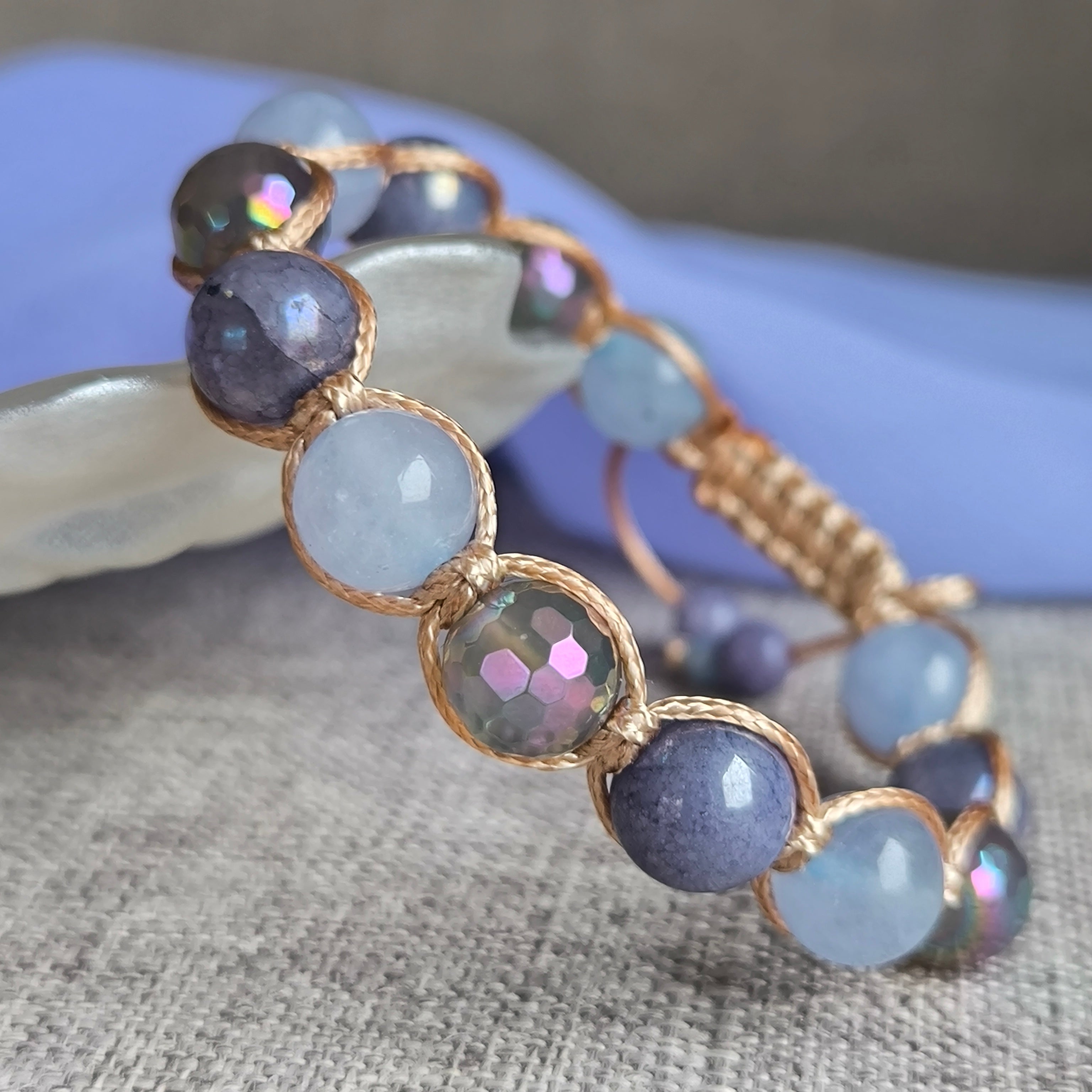 Delphine – Mineralienarmband (Aquamarin, Achat, Angelit) – Marole