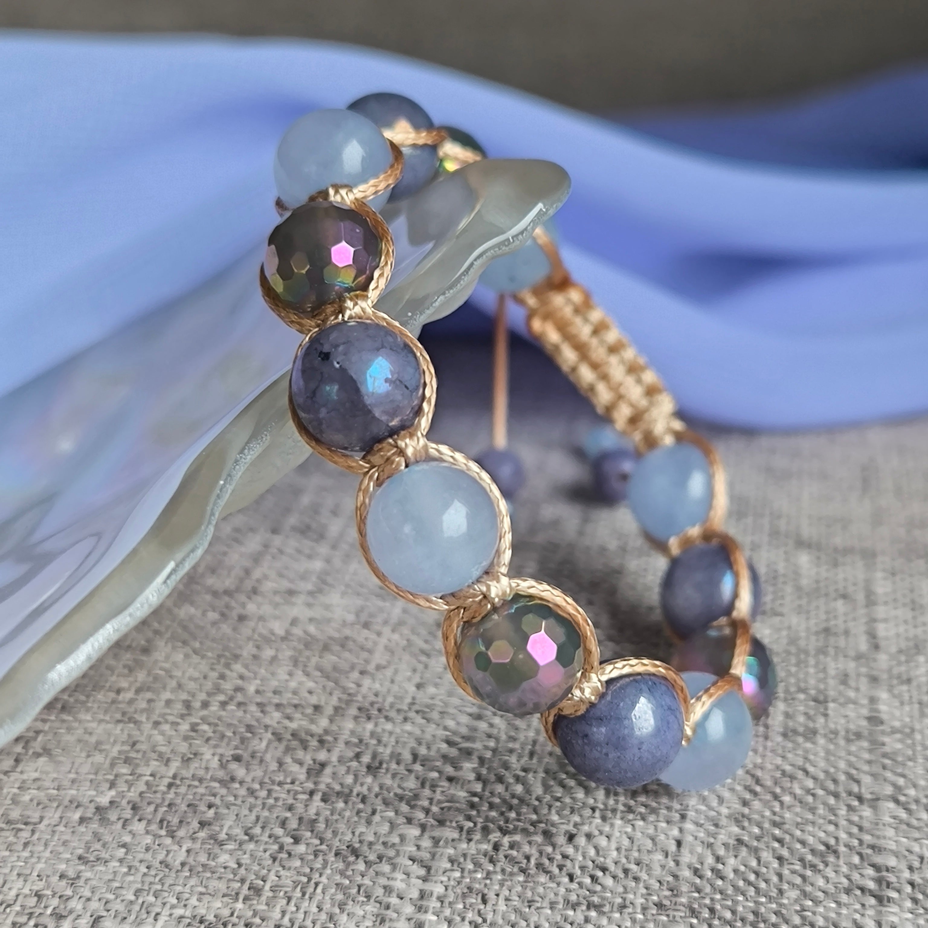 Delphine – Mineralienarmband (Aquamarin, Achat, Angelit) – Marole