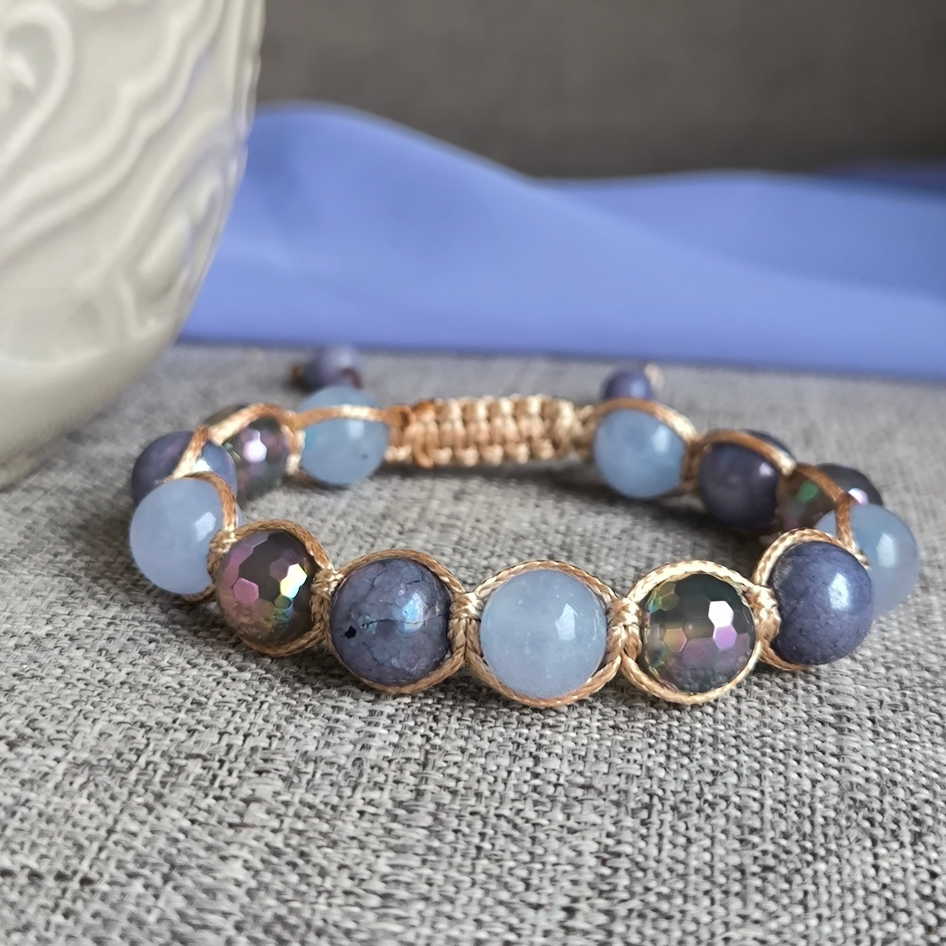 Delphine - Náramok z minerálov (Akvamarín, Achát, Angelit) - Marole