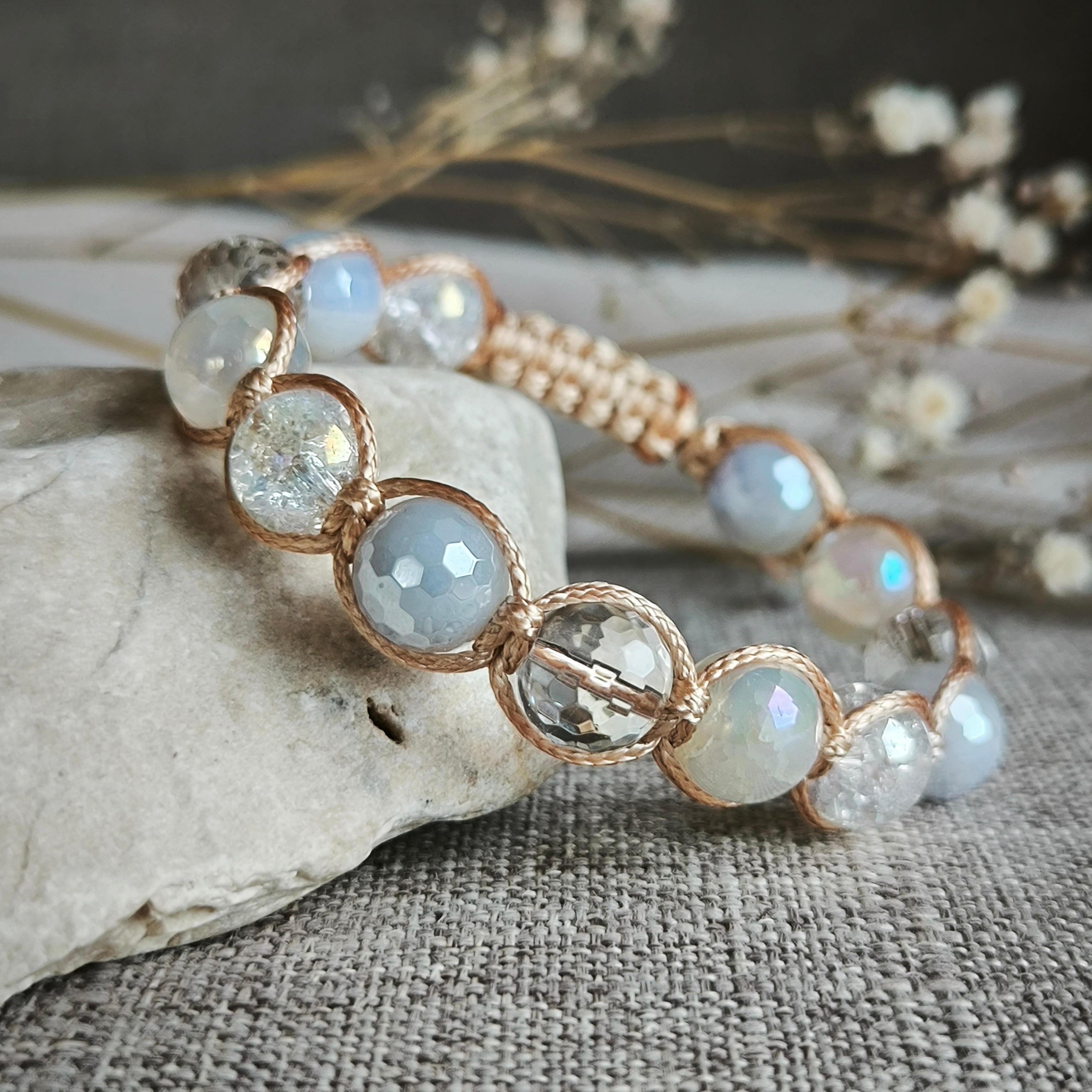 Elza - Náramok z minerálov (Achát, Krištáľ) - Marole