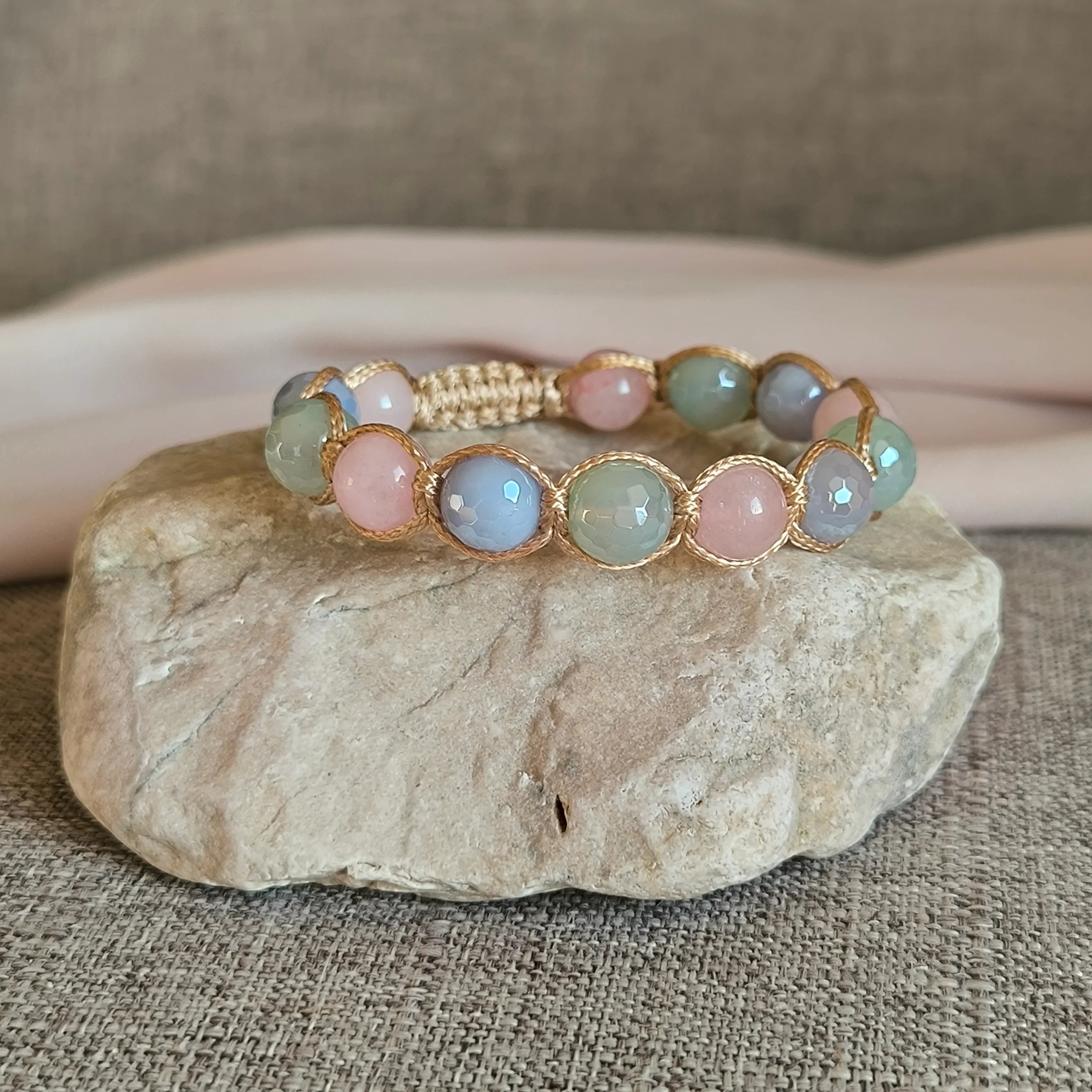 Grădina Zânelor - Brățară minerală (Agat, Cuarț roz) - Marole