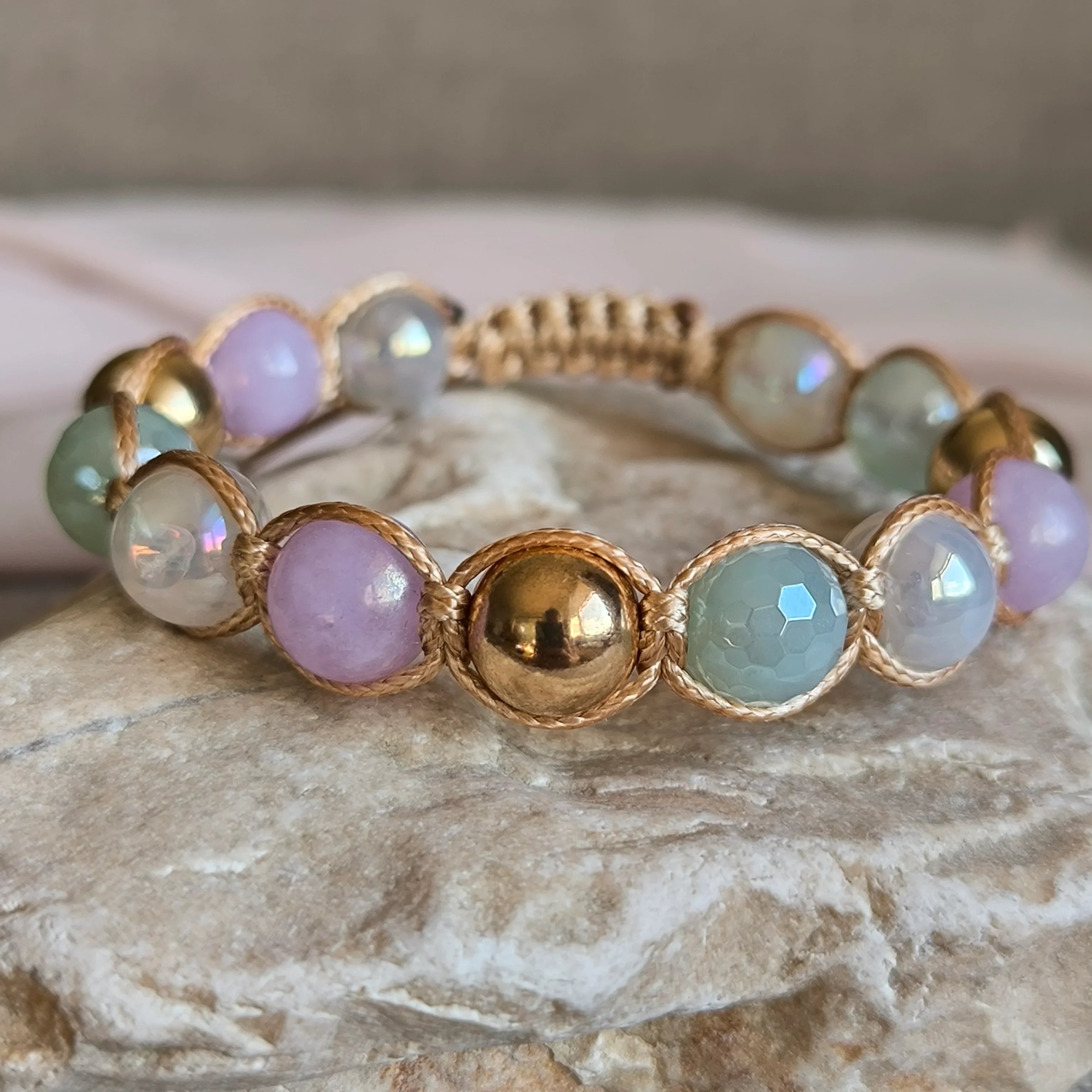 Lavendel-Minze – Mineralienarmband (Achat, Hämatit, Angelit) – Marole