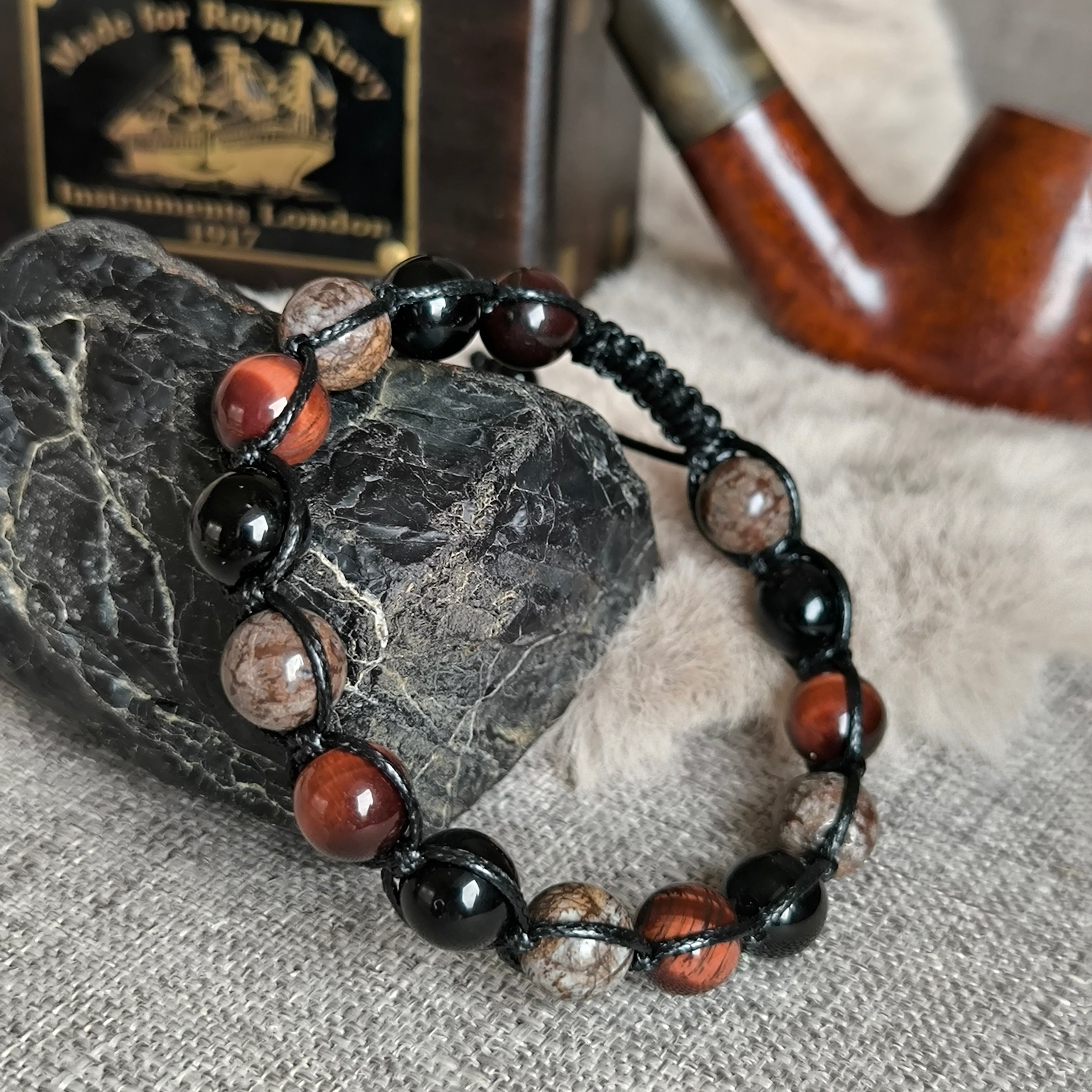 Maximus - Náramok z minerálov (Tigrie oko, Obsidián, Turmalín) - Marole