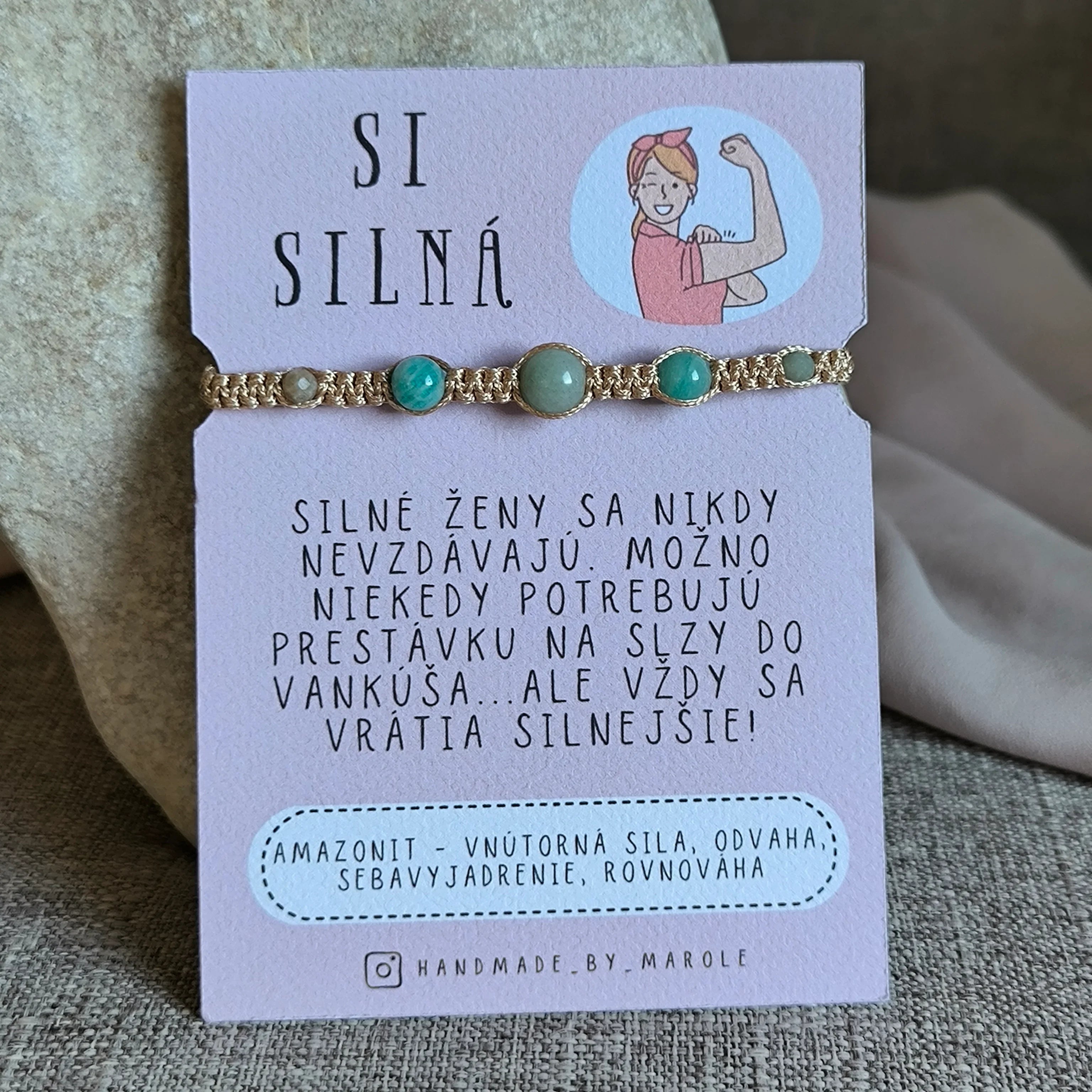 Brățară minimalistă - Ești puternică (Amazonit) - Marole