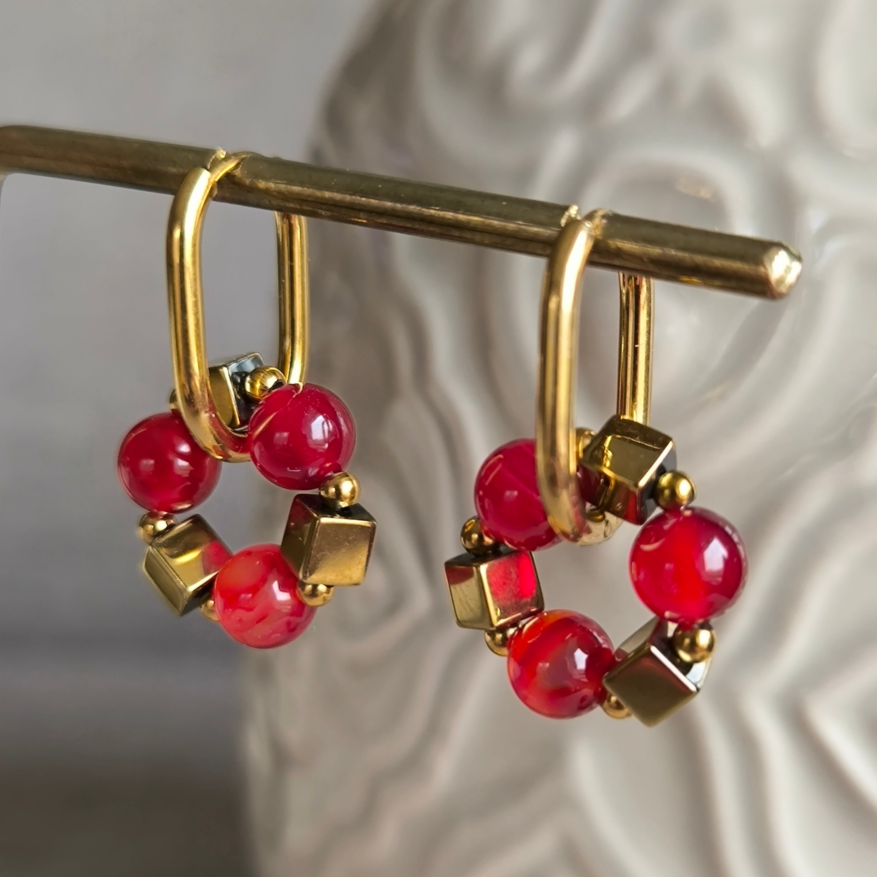 Náušnice z minerálov (Achát, Hematit) - Marole