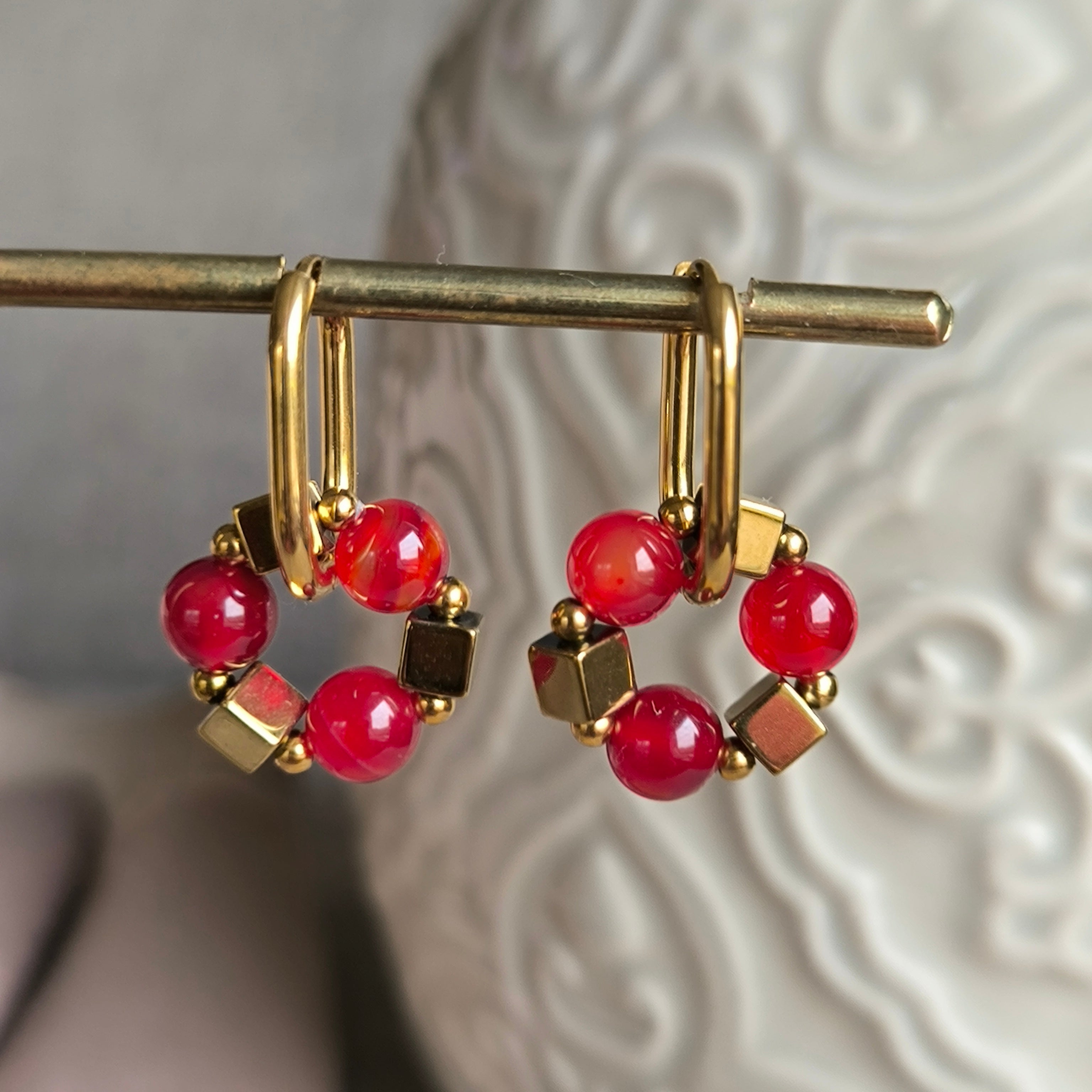 Náušnice z minerálov (Achát, Hematit) - Marole