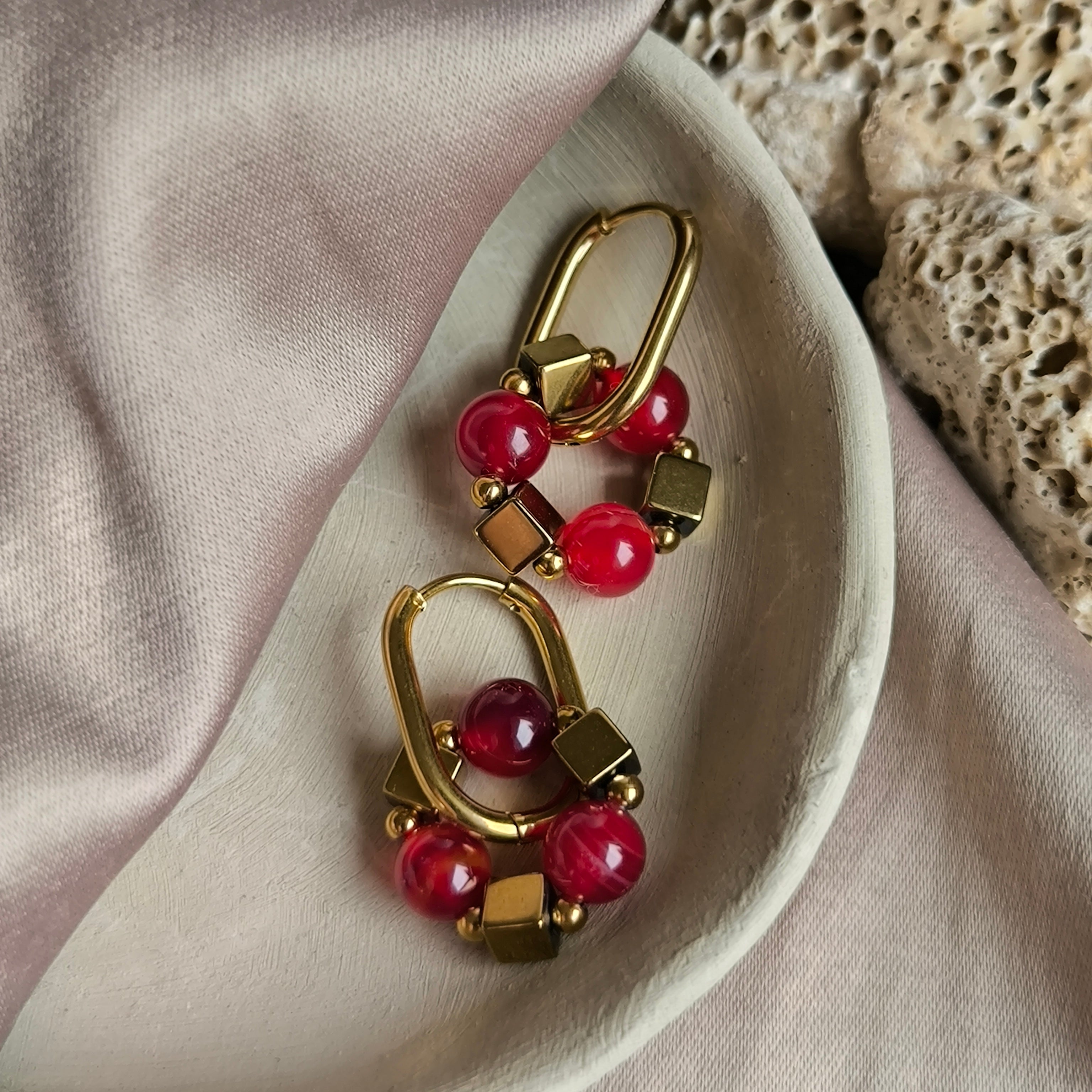 Náušnice z minerálov (Achát, Hematit) - Marole