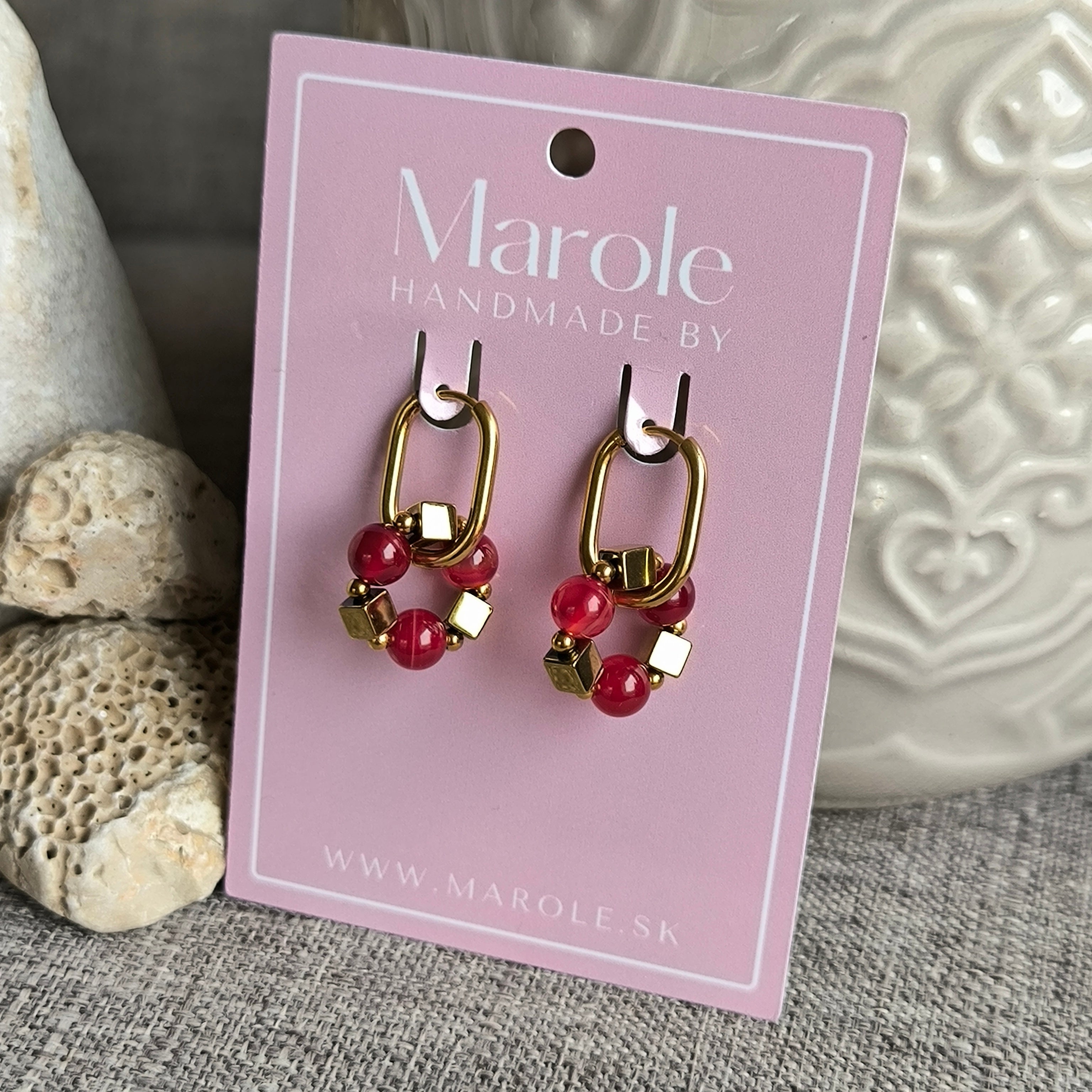 Náušnice z minerálov (Achát, Hematit) - Marole