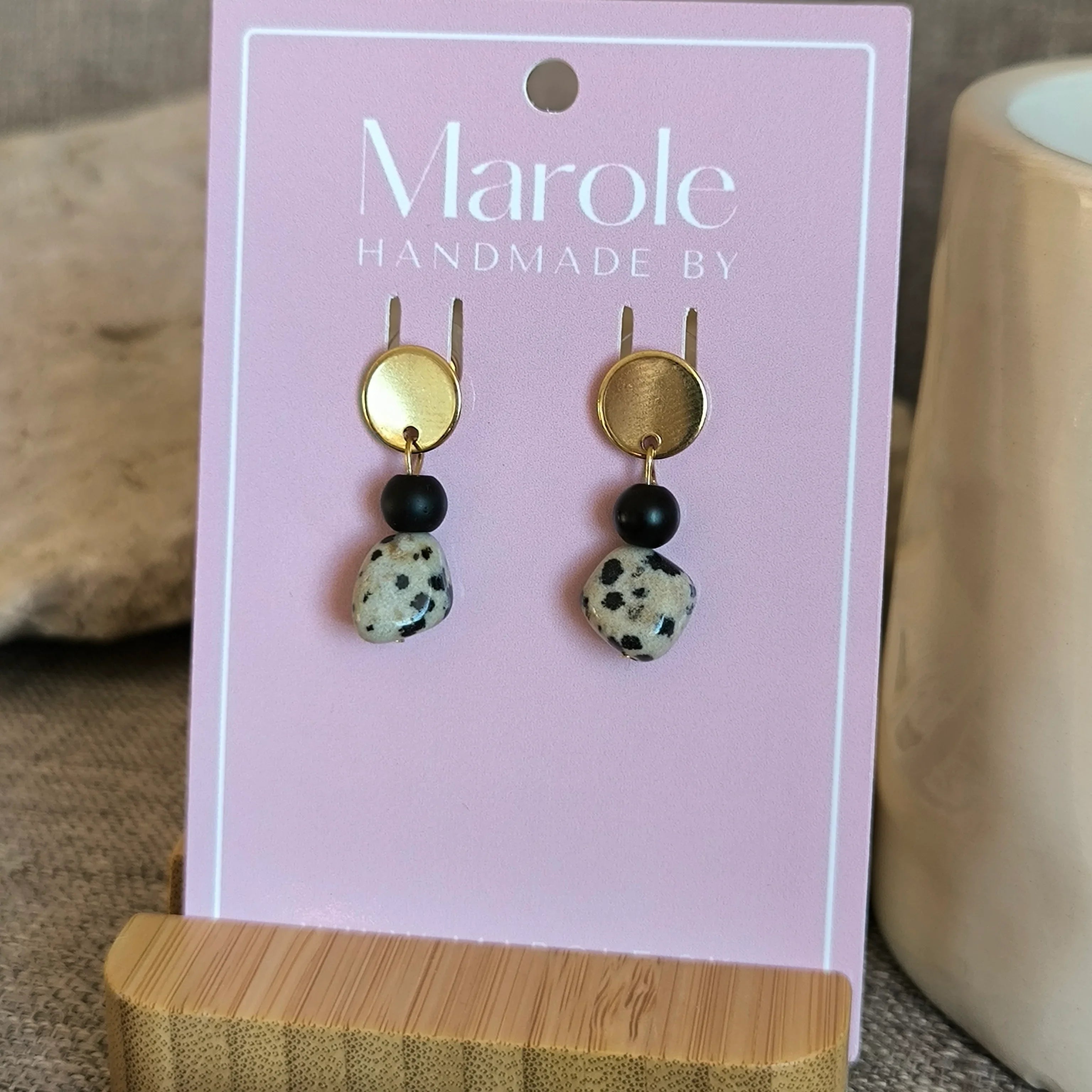 Mineral earrings (Dalmatian Jasper, Onyx) - Marole