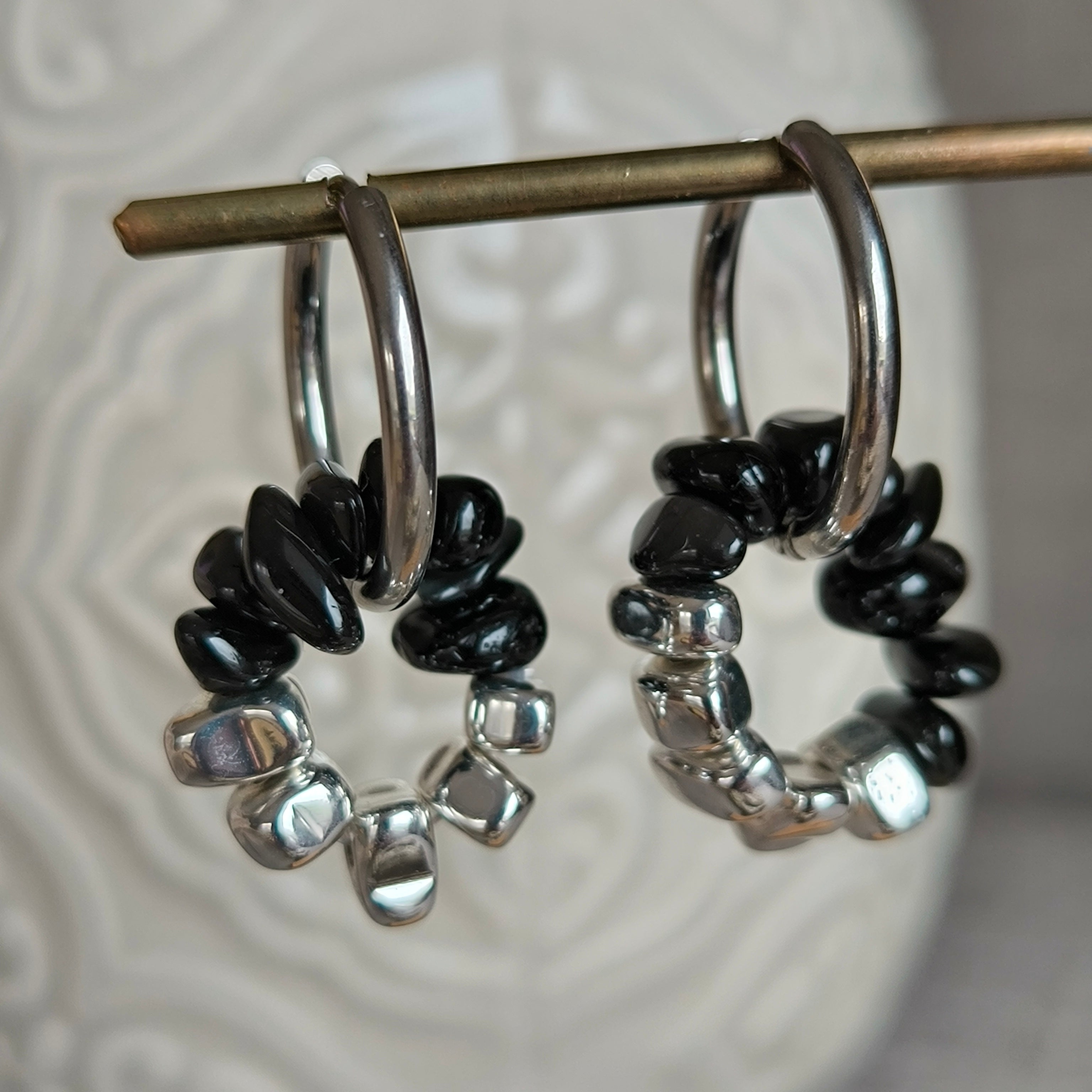 Náušnice z minerálov (Obsidián, Hematit) - Marole